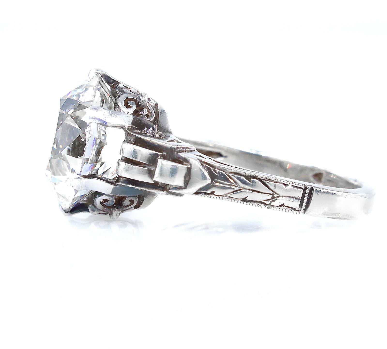 Bague de fiançailles ancienne Art nouveau en diamant taille vieille mine de 4,57 carats certifié GIA 3