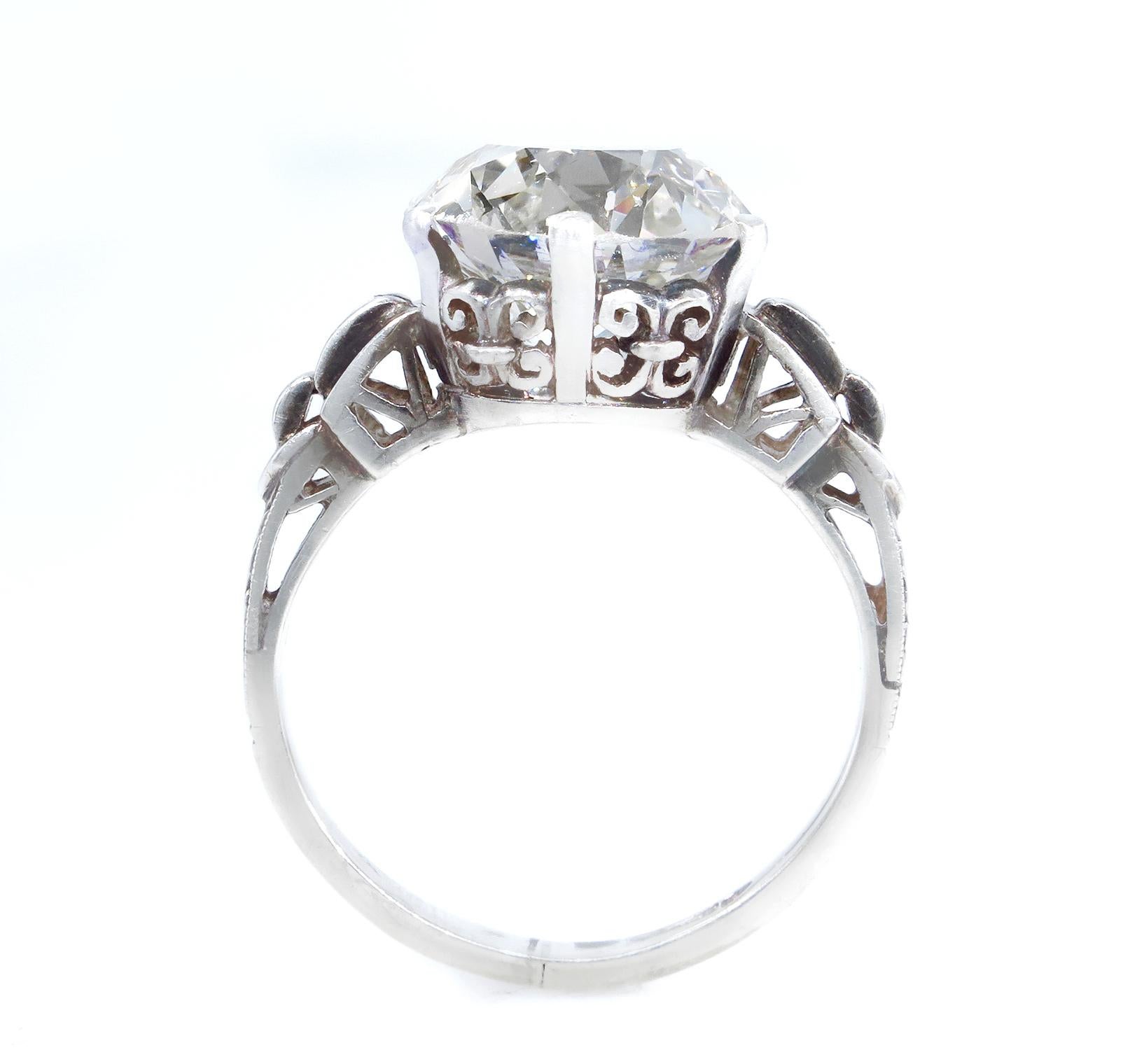 GIA Art Nouveau 4.57 Carat Old Mine Diamond Engagement Antique Ring 3