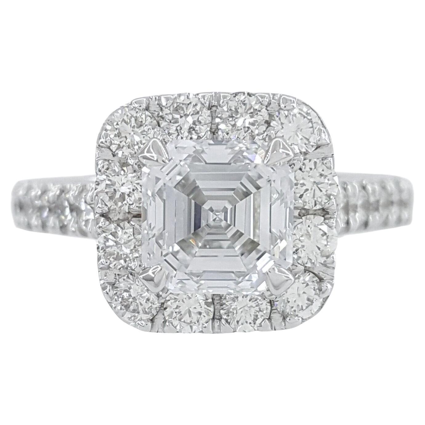 Bague de fiançailles en diamant taille 1,51 carat certifié GIA d'Asscher 