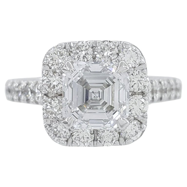 GIA Asscher 1.51 Carat Cut Diamond Engagement Ring  For Sale