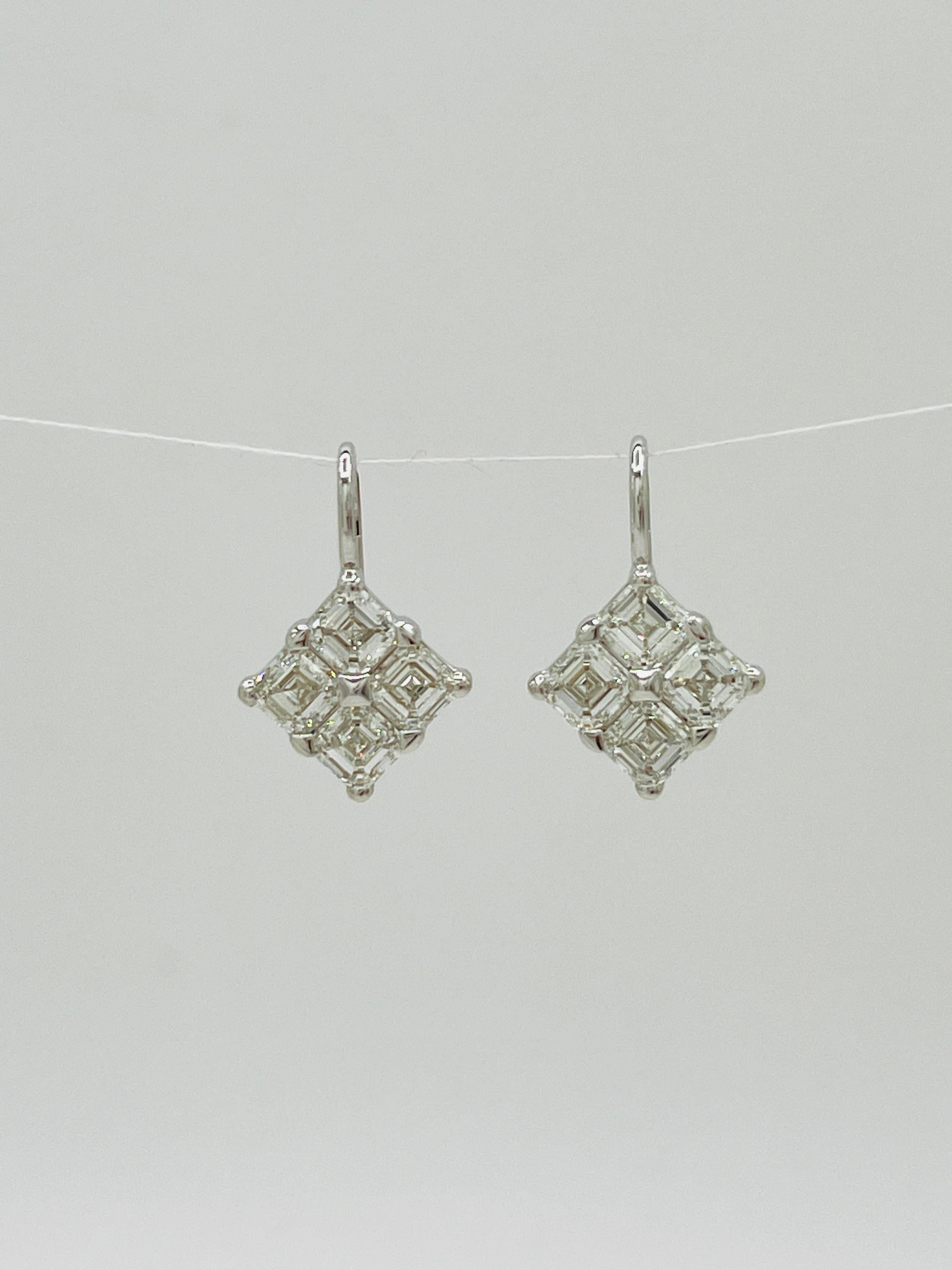 GIA Asscher Cut Diamond Dangle Earrings in 18K White Gold For Sale 1