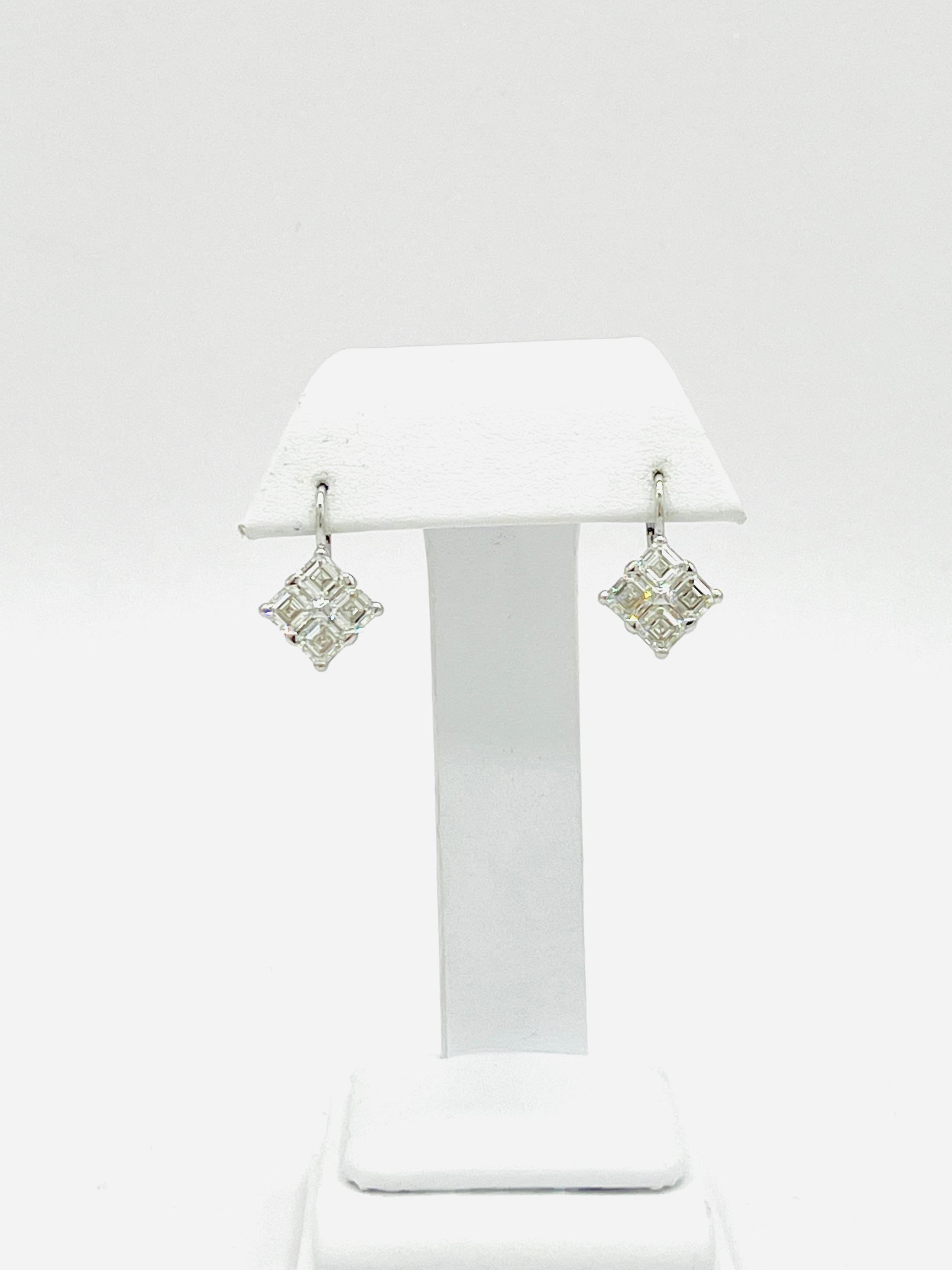 GIA Asscher Cut Diamond Dangle Earrings in 18K White Gold For Sale 2