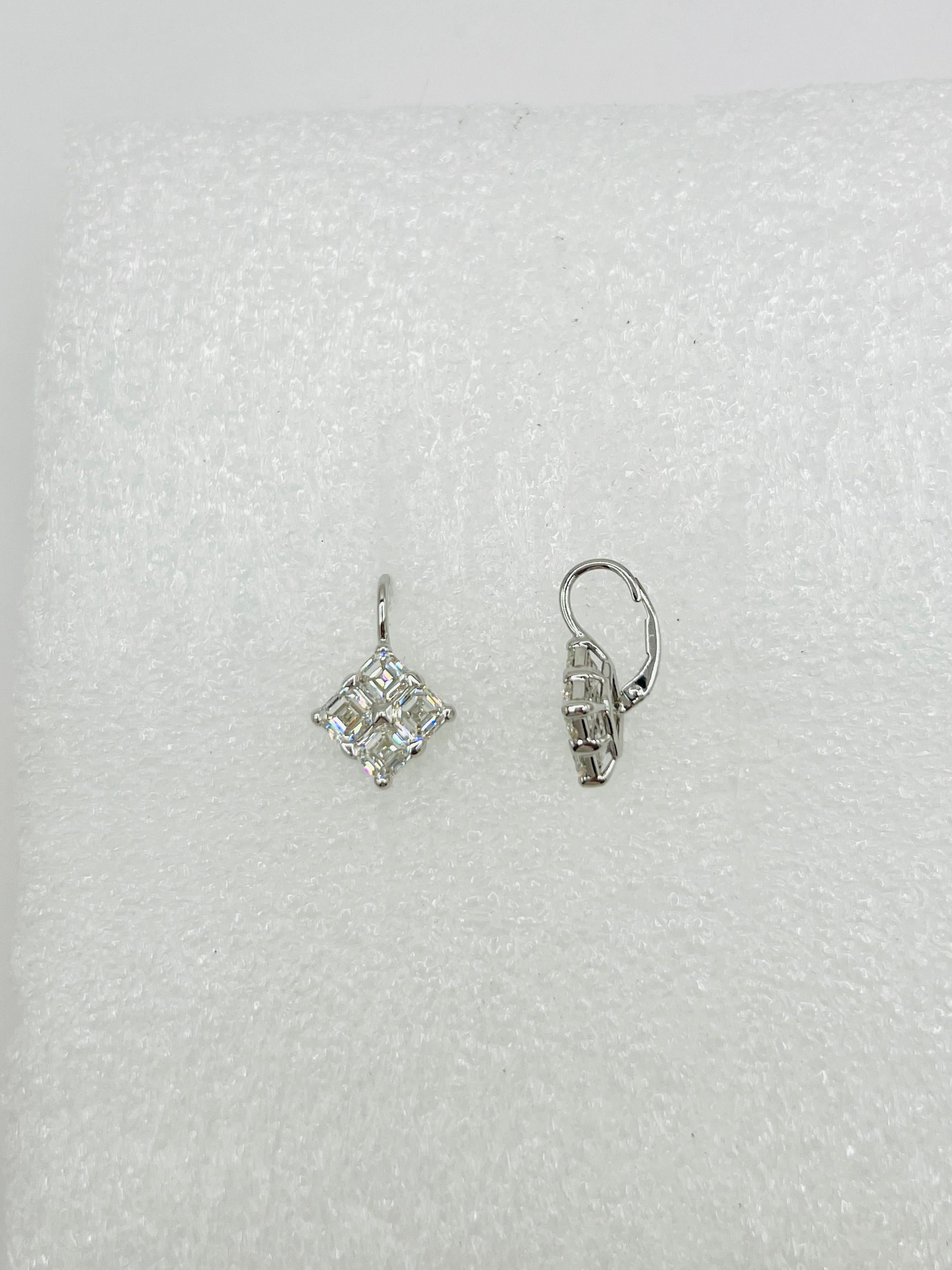 GIA Asscher Cut Diamond Dangle Earrings in 18K White Gold For Sale 3