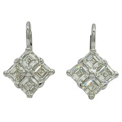 GIA Asscher Cut Diamond Dangle Earrings in 18K White Gold