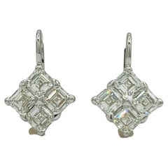 GIA Asscher Cut Diamond Dangle Earrings in 18K White Gold