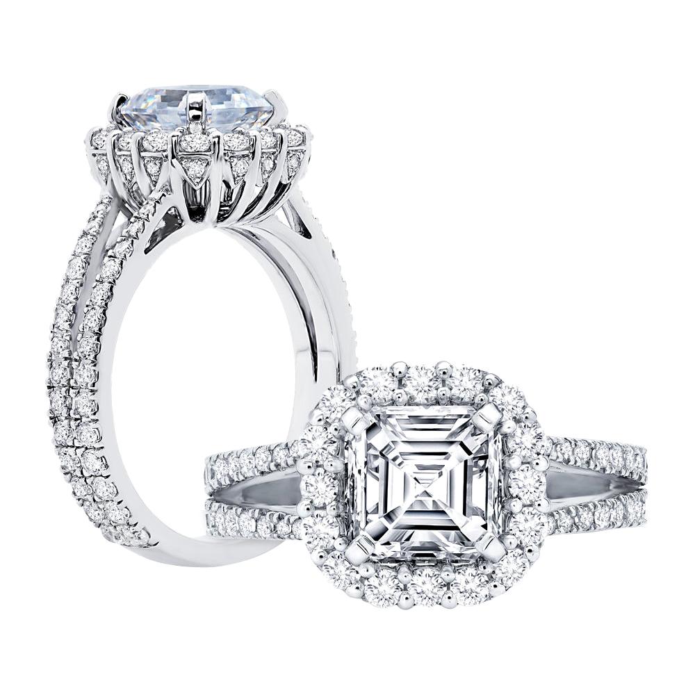 GIA Asscher Cut Diamond Engagement Ring Platinum 950 For Sale