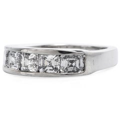 GIA Asscher Cut Diamond Platinum Wedding Band Ring