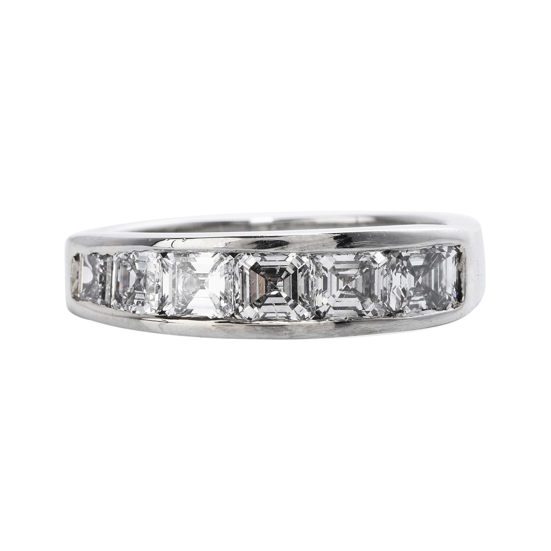 GIA Asscher Cut Diamond Platinum Wedding Band Ring