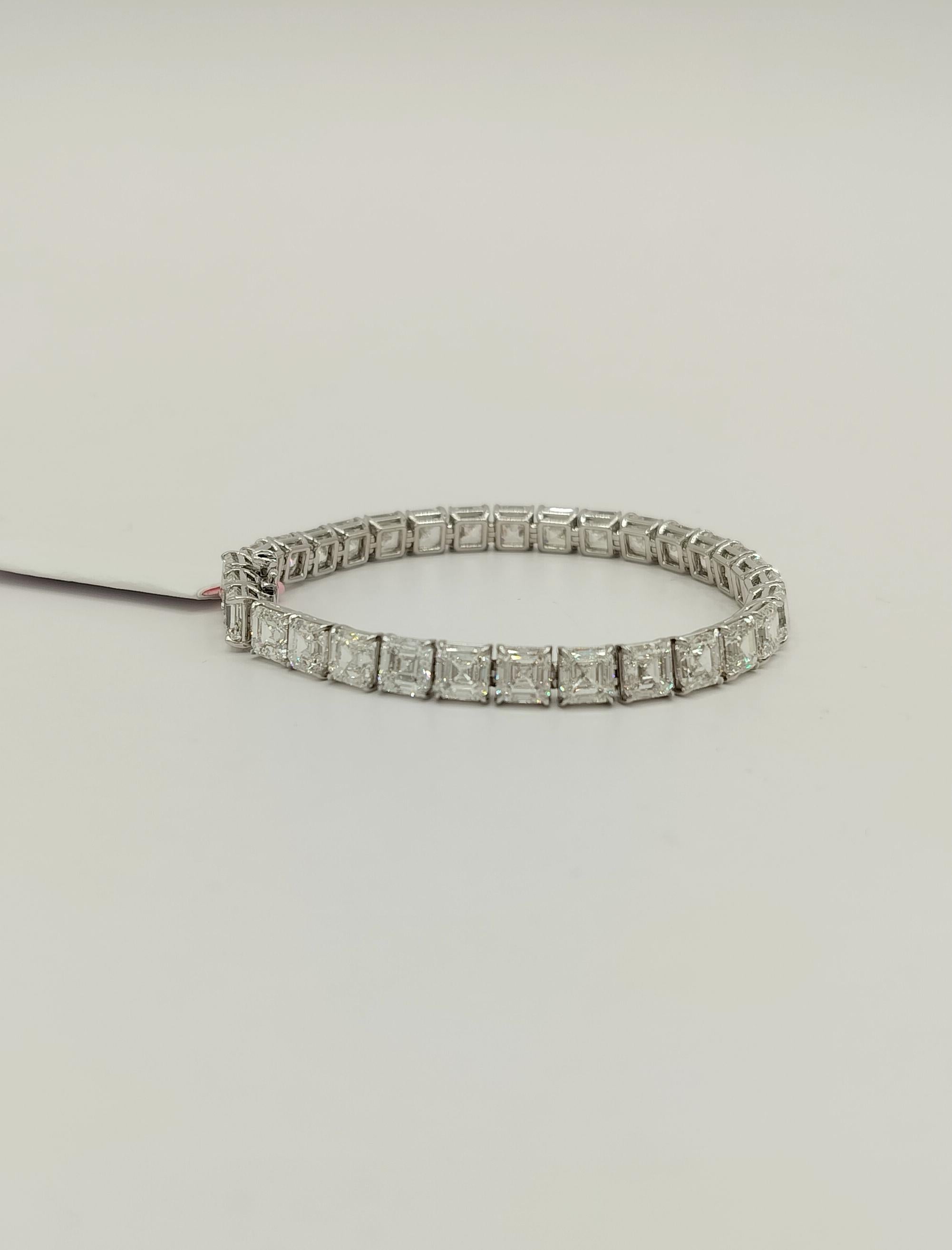 GIA 31.10 ct Asscher Cut Diamond Tennis Bracelet in 18K White Gold For Sale 7