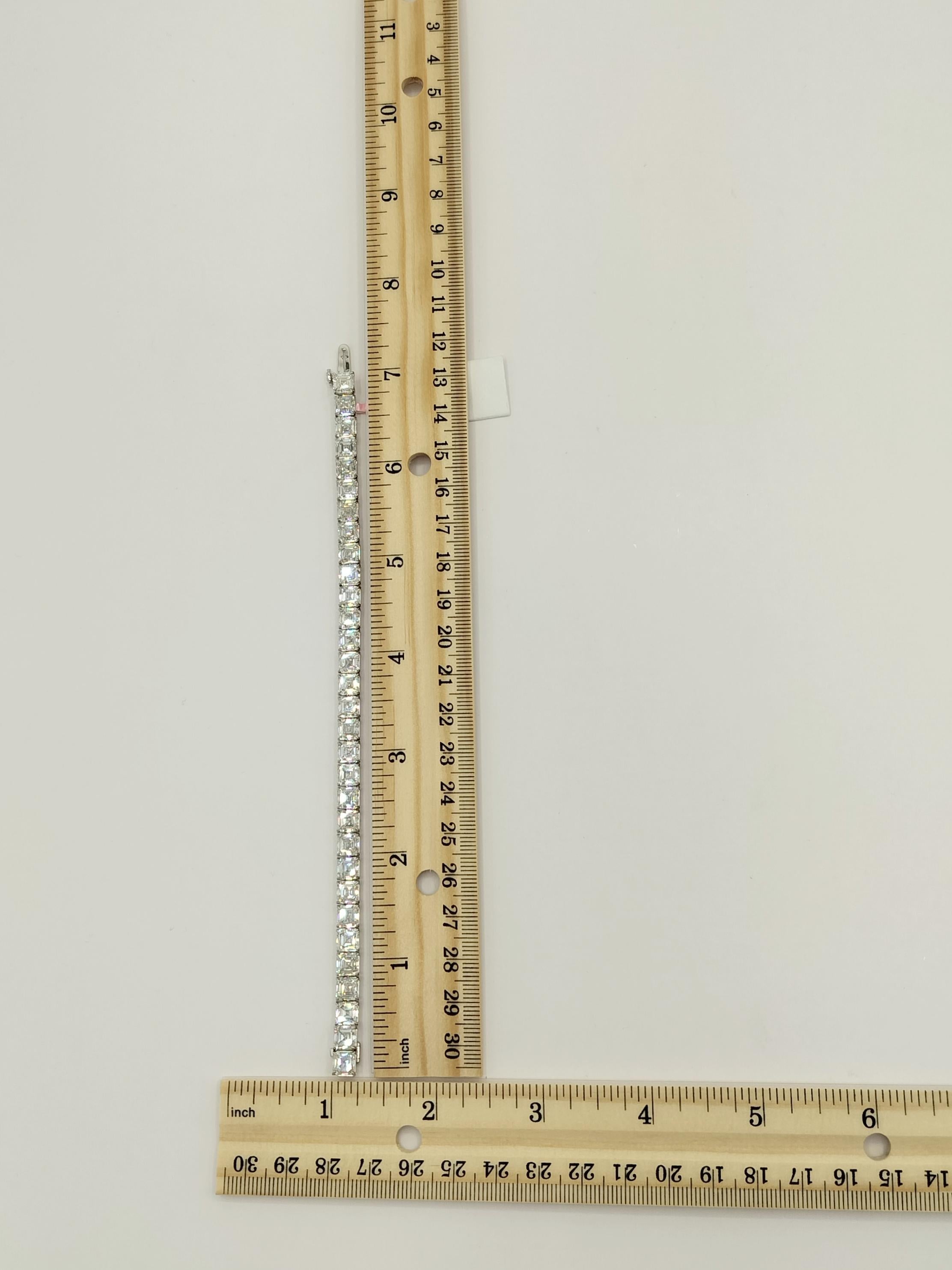 GIA 31.10 ct Asscher Cut Diamond Tennis Bracelet in 18K White Gold For Sale 9