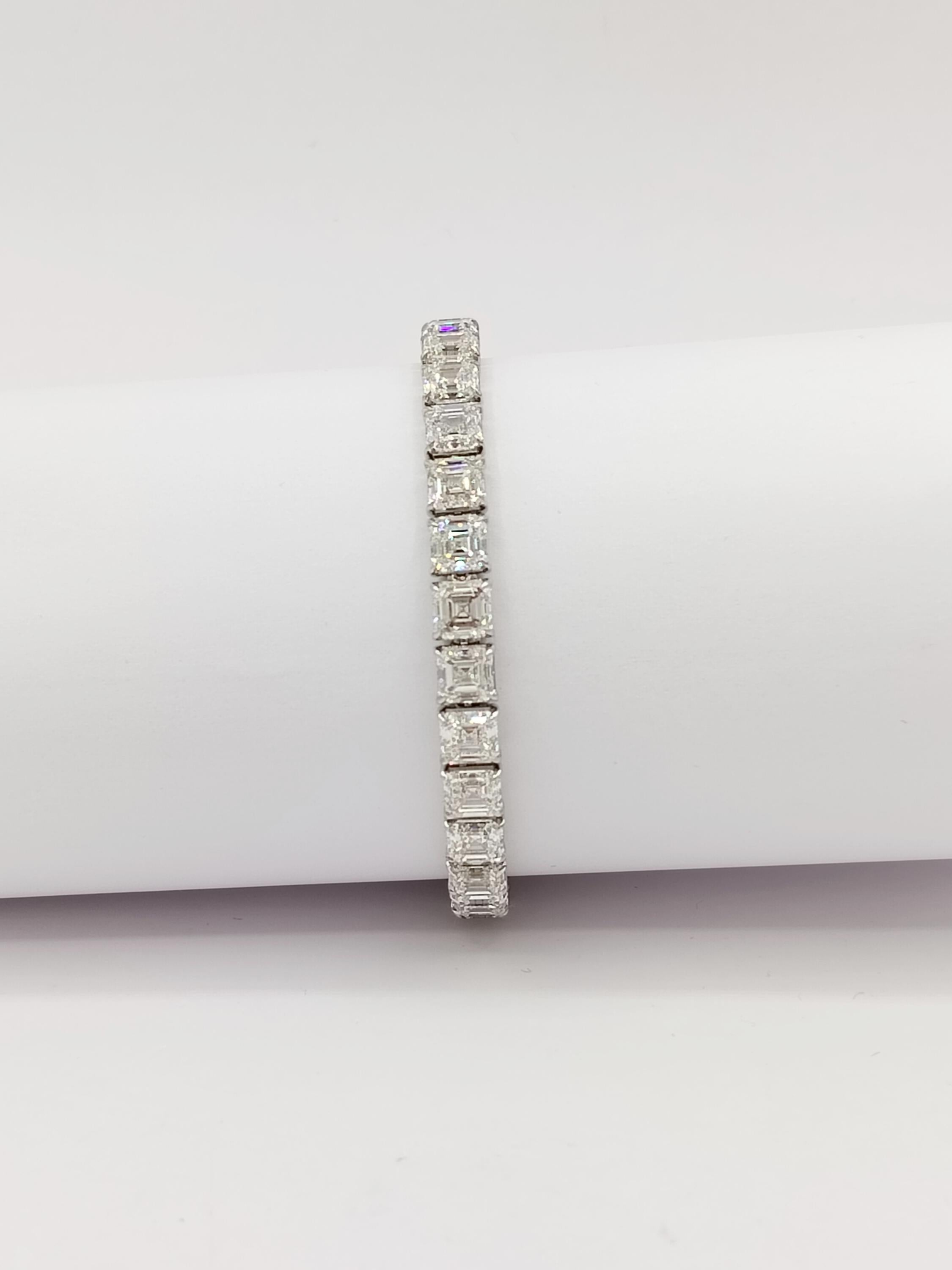 GIA 31.10 ct Asscher Cut Diamond Tennis Bracelet in 18K White Gold For Sale 5