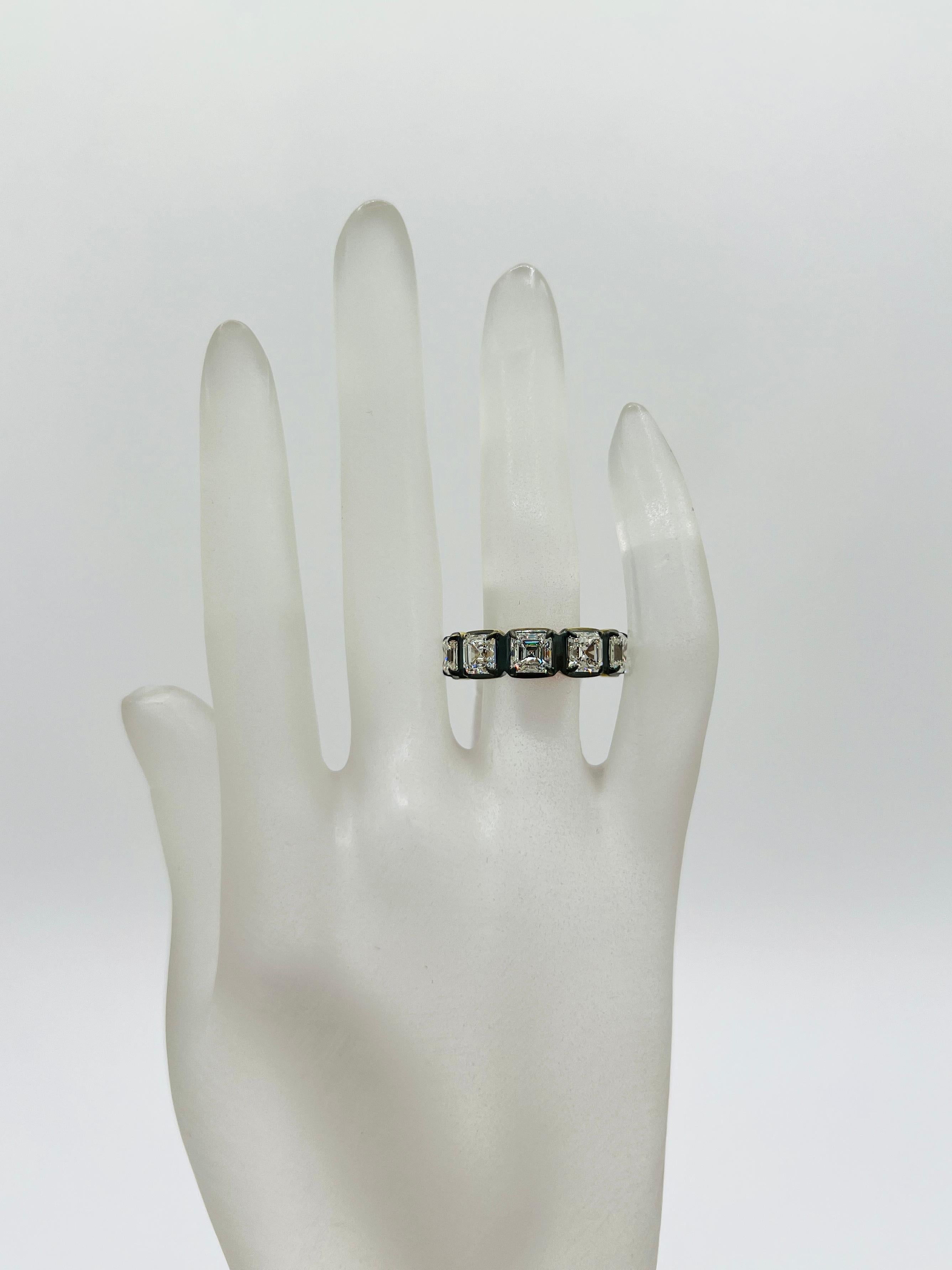 GIA Asscher Cut White Diamond Eternity Band in 18K Yellow Gold & Black Rhodium In New Condition For Sale In Los Angeles, CA