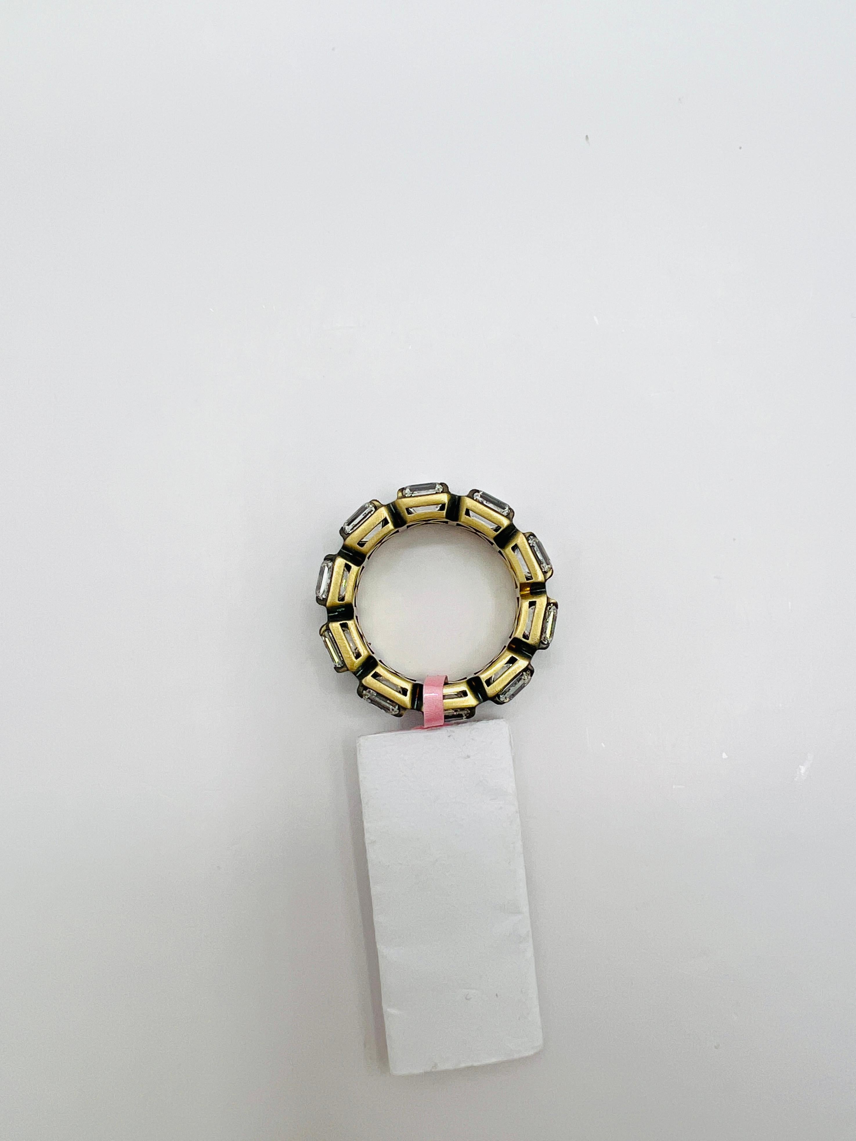 GIA Asscher Cut White Diamond Eternity Band in 18K Yellow Gold & Black Rhodium For Sale 2