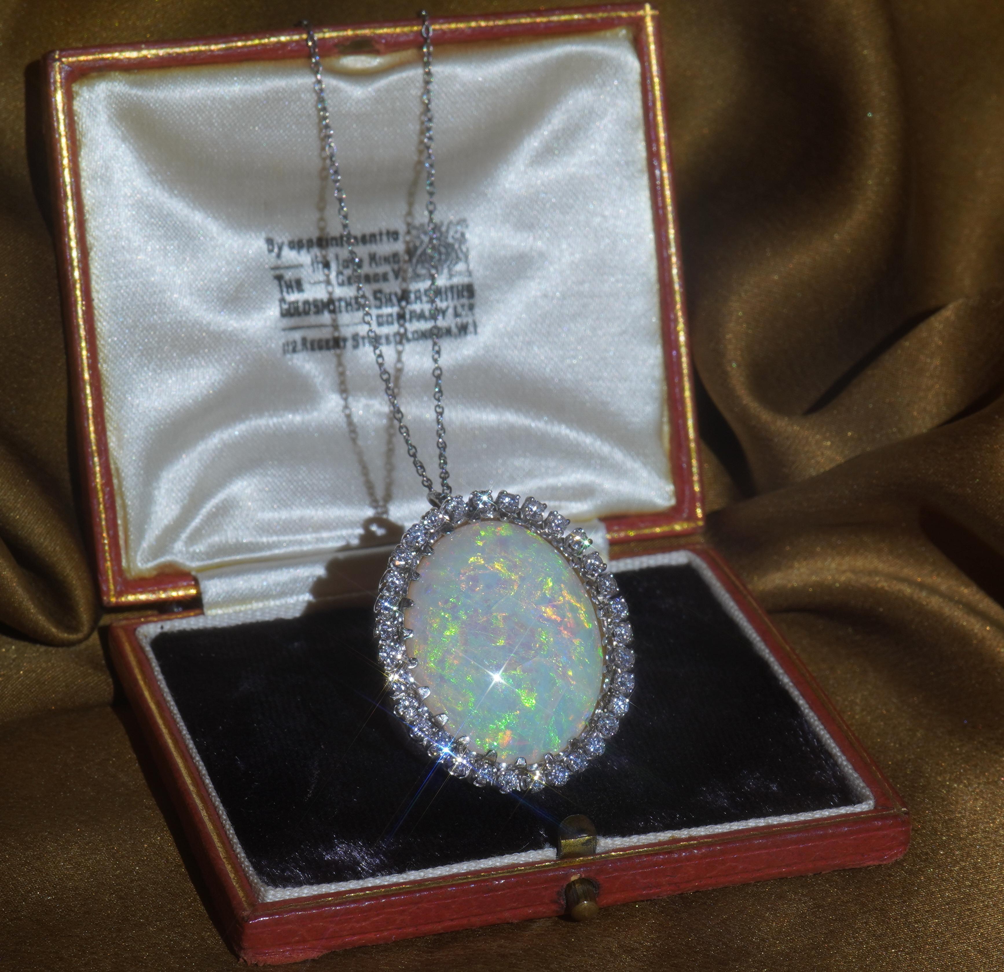 GIA Australian Opal Diamond Vintage 14K Pendant Solid Rainbow Huge 20.88 Carats! For Sale 2