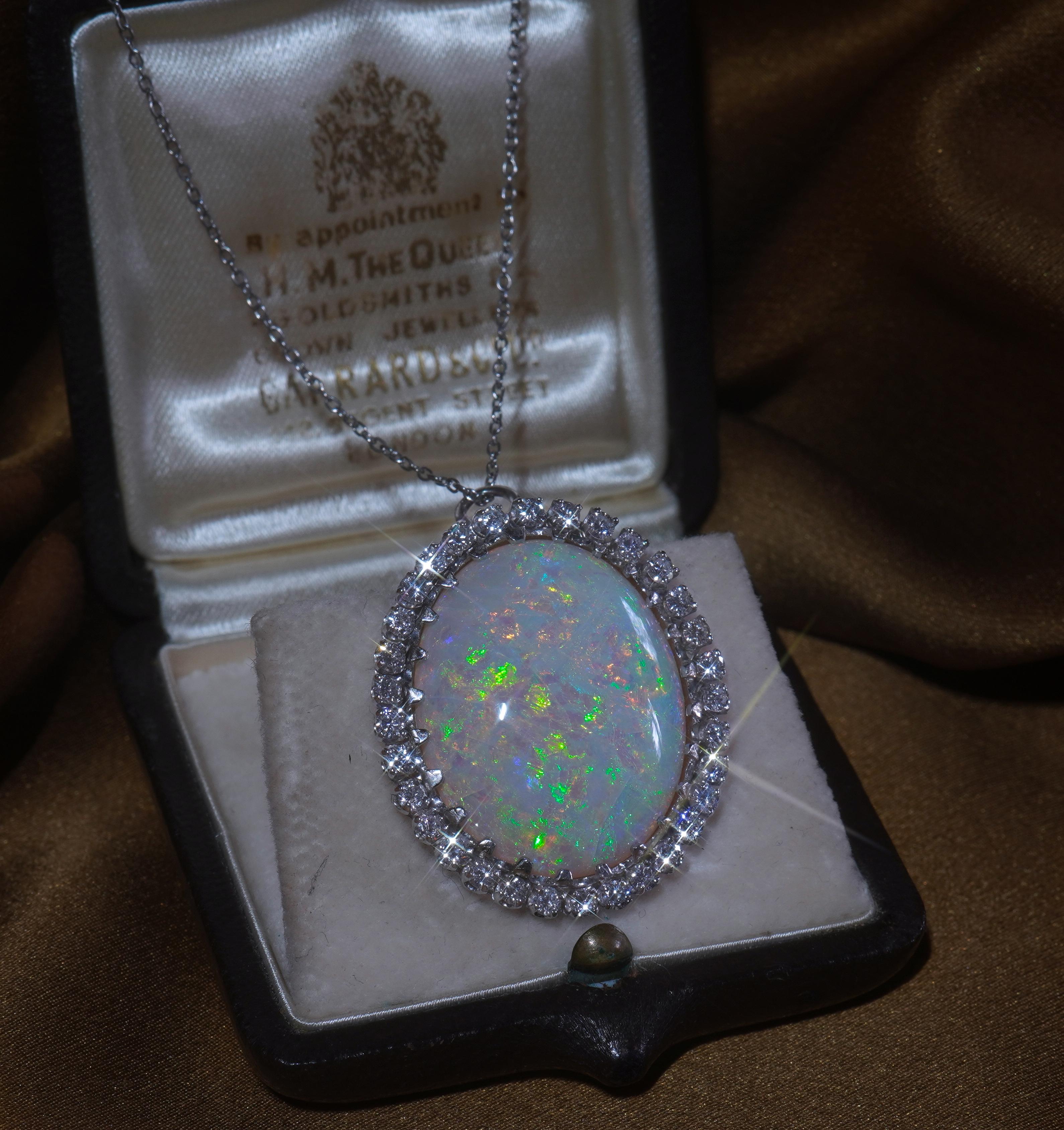 GIA Australian Opal Diamond Vintage 14K Pendant Solid Rainbow Huge 20.88 Carats! For Sale 3