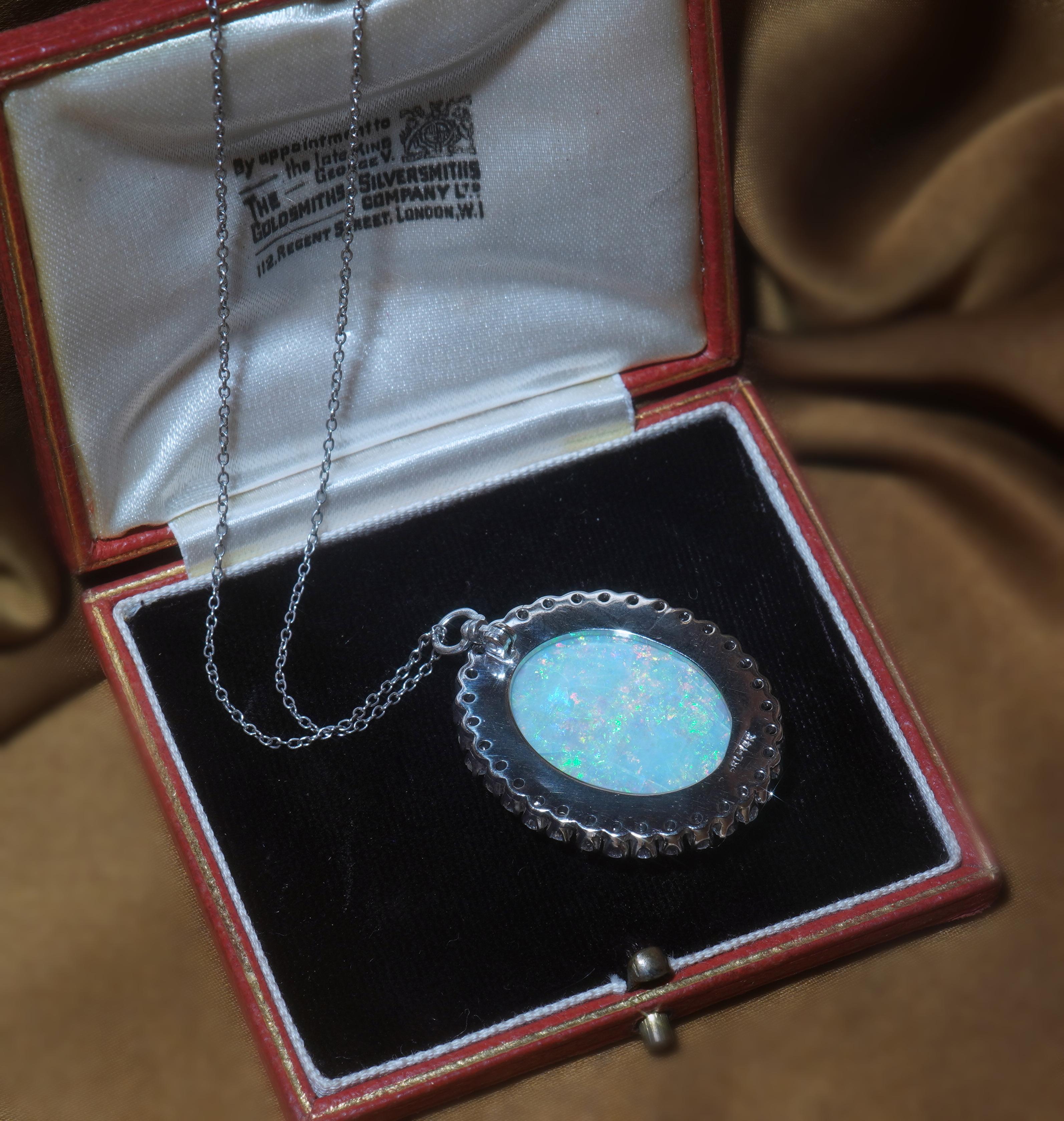 GIA Australian Opal Diamond Vintage 14K Pendant Solid Rainbow Huge 20.88 Carats! For Sale 4