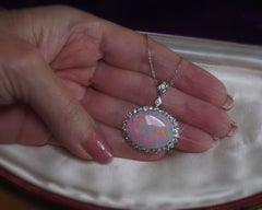 GIA Australian Opal Platinum Solid Diamond 14K Vintage Pendant Natural 17.91 Cts