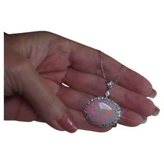 Pendentif vintage 14 carats en platine, opale d'Australie certifiée GIA et diamant massif naturel 17,91 carats