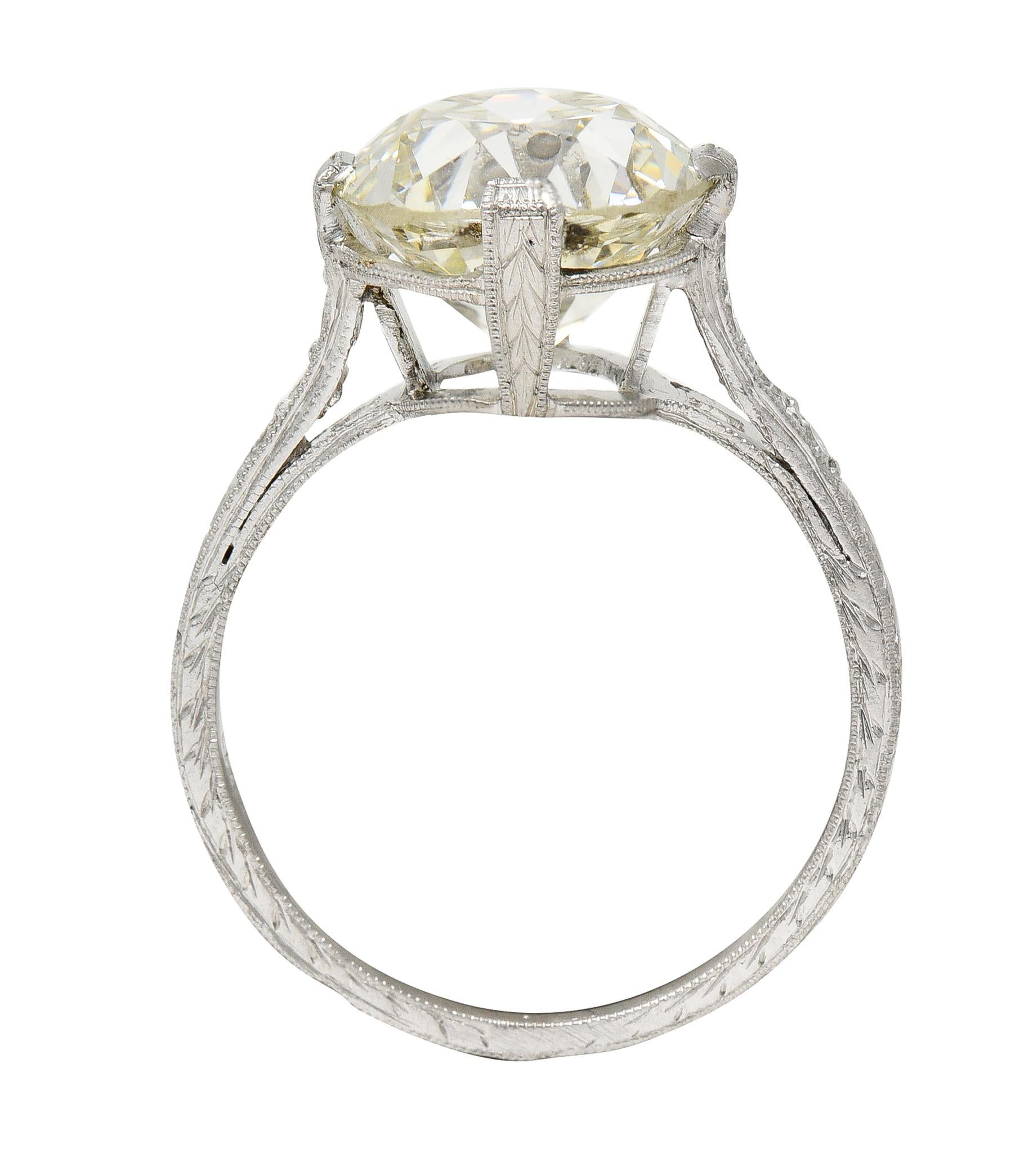 GIA Baskin Bros. Art Deco 3.82 Carats Diamond Platinum Wheat Engagement Ring  For Sale 4