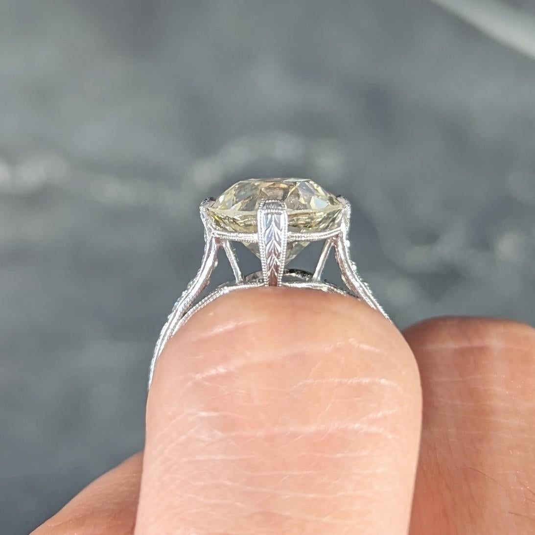 GIA Baskin Bros. Art Deco 3.82 Carats Diamond Platinum Wheat Engagement Ring  For Sale 7