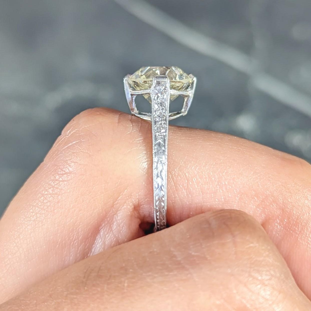 GIA Baskin Bros. Art Deco 3.82 Carats Diamond Platinum Wheat Engagement Ring  For Sale 8