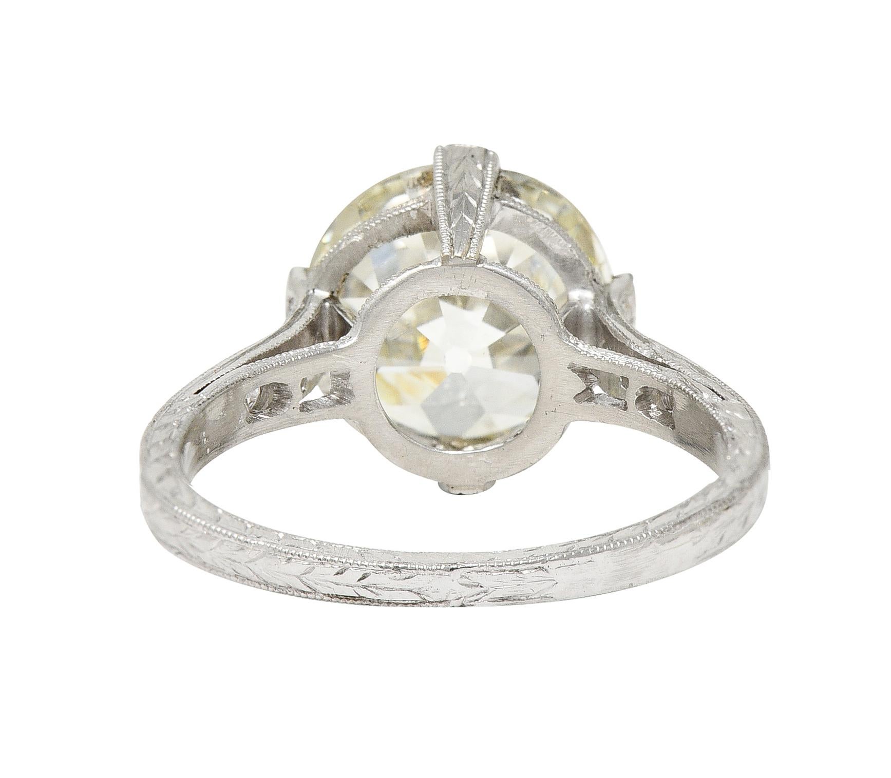 Old European Cut GIA Baskin Bros. Art Deco 3.82 Carats Diamond Platinum Wheat Engagement Ring  For Sale