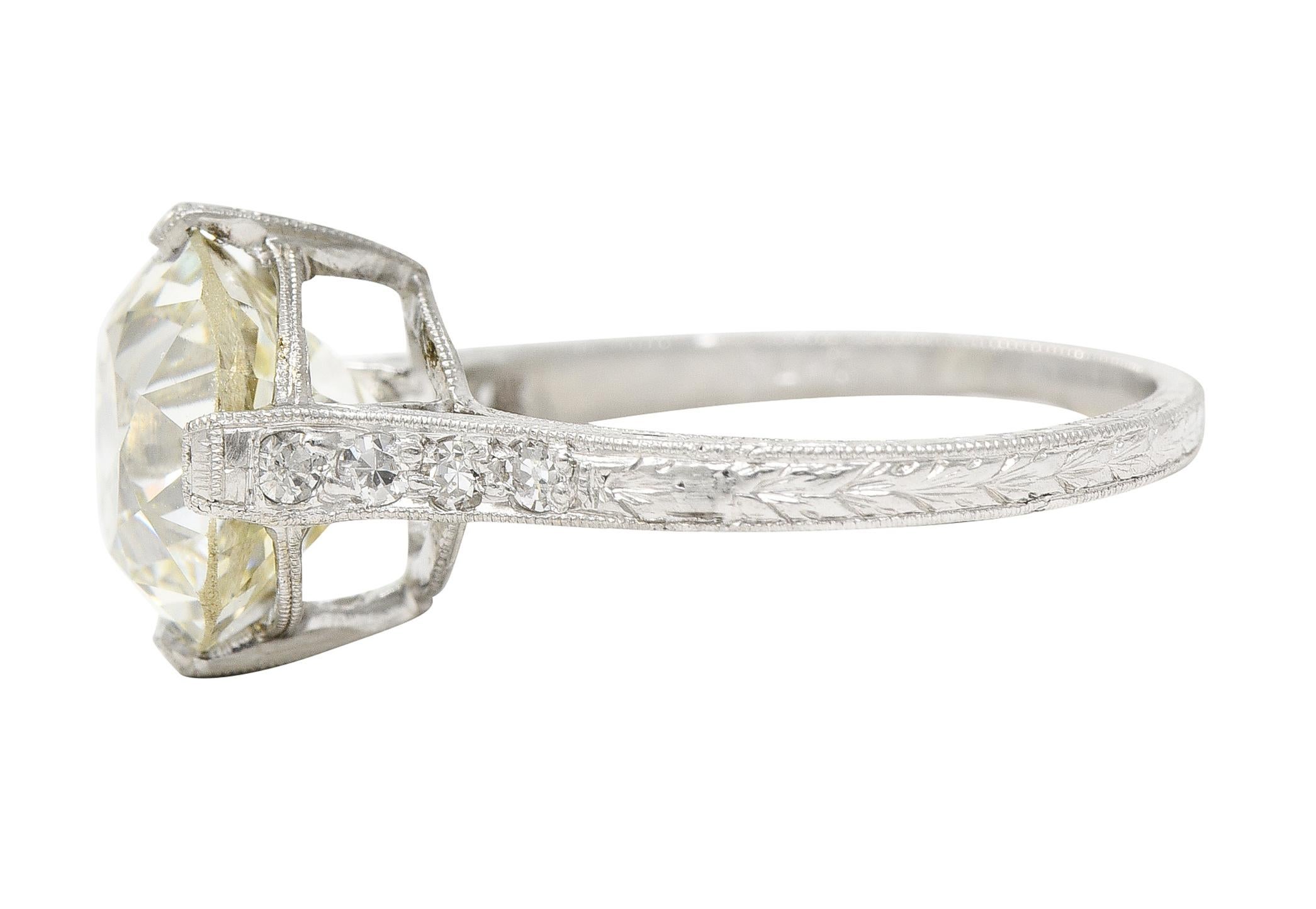 GIA Baskin Bros. Art Deco 3.82 Carats Diamond Platinum Wheat Engagement Ring  In Excellent Condition For Sale In Philadelphia, PA