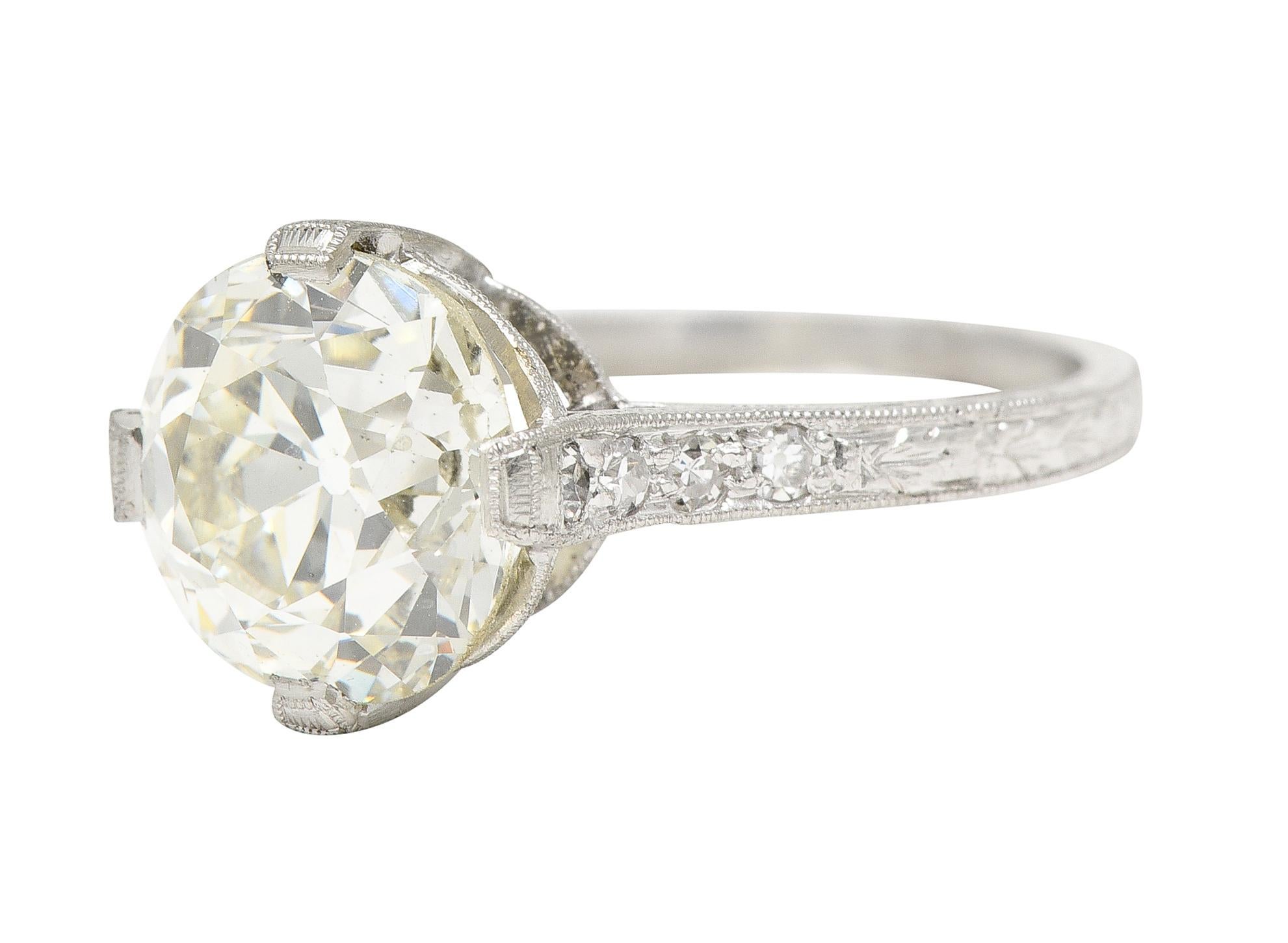 Women's or Men's GIA Baskin Bros. Art Deco 3.82 Carats Diamond Platinum Wheat Engagement Ring  For Sale