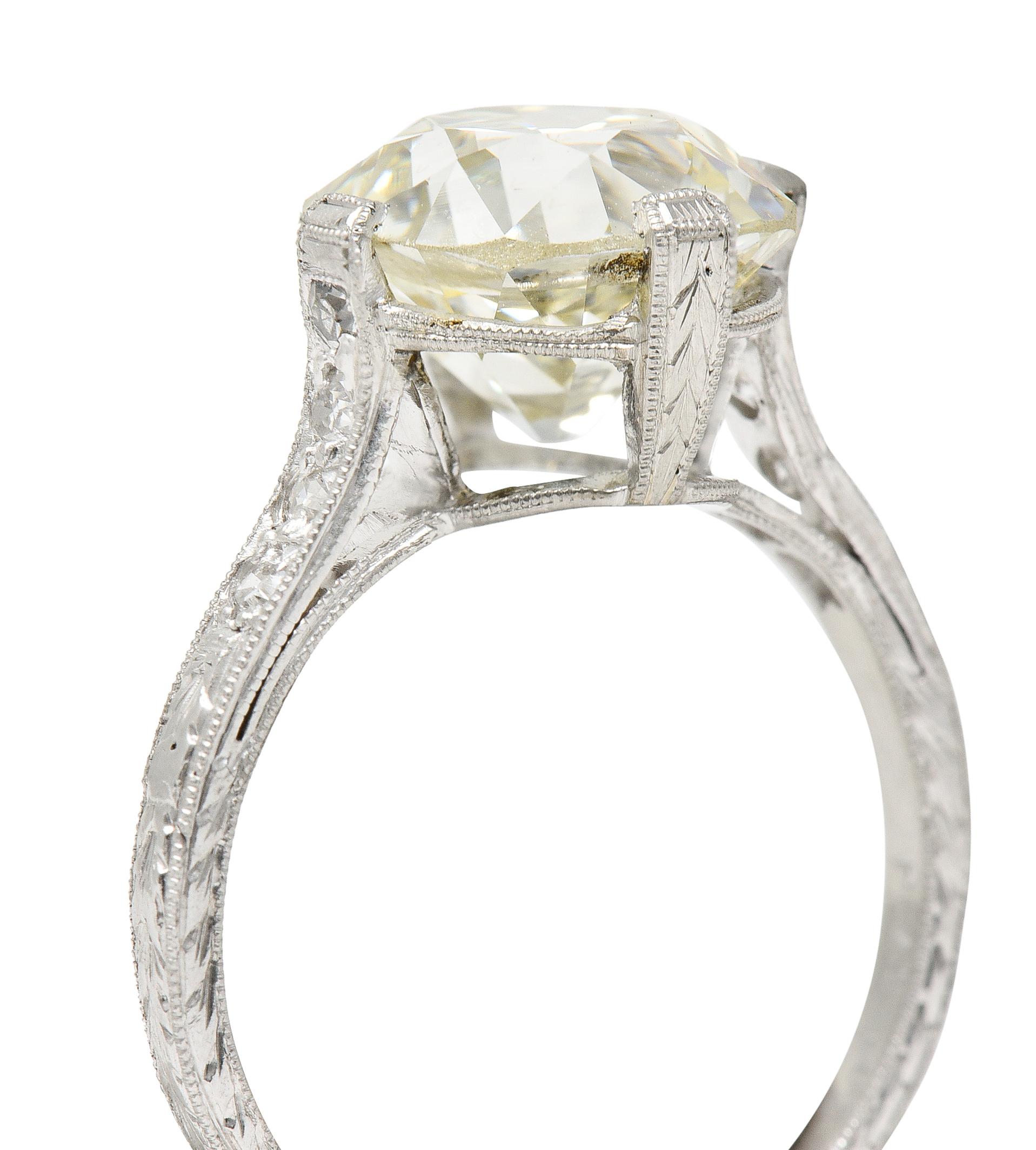 GIA Baskin Bros. Art Deco 3.82 Carats Diamond Platinum Wheat Engagement Ring  For Sale 1