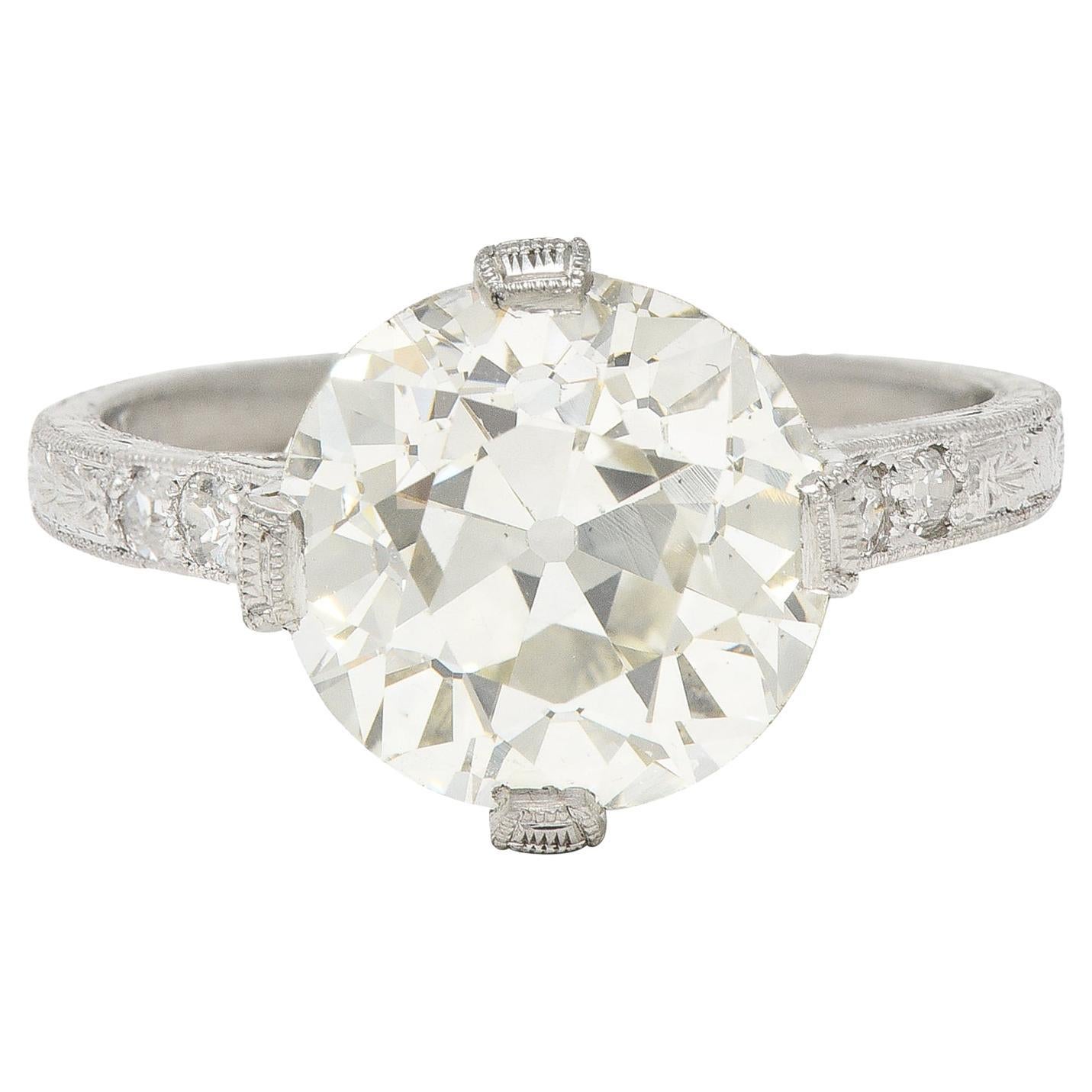 GIA Baskin Bros. Art Deco 3.82 Carats Diamond Platinum Wheat Engagement Ring  For Sale