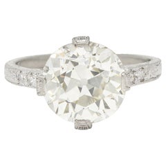 GIA Baskin Bros. Art Deco 3.82 Carats Diamond Platinum Wheat Engagement Ring 