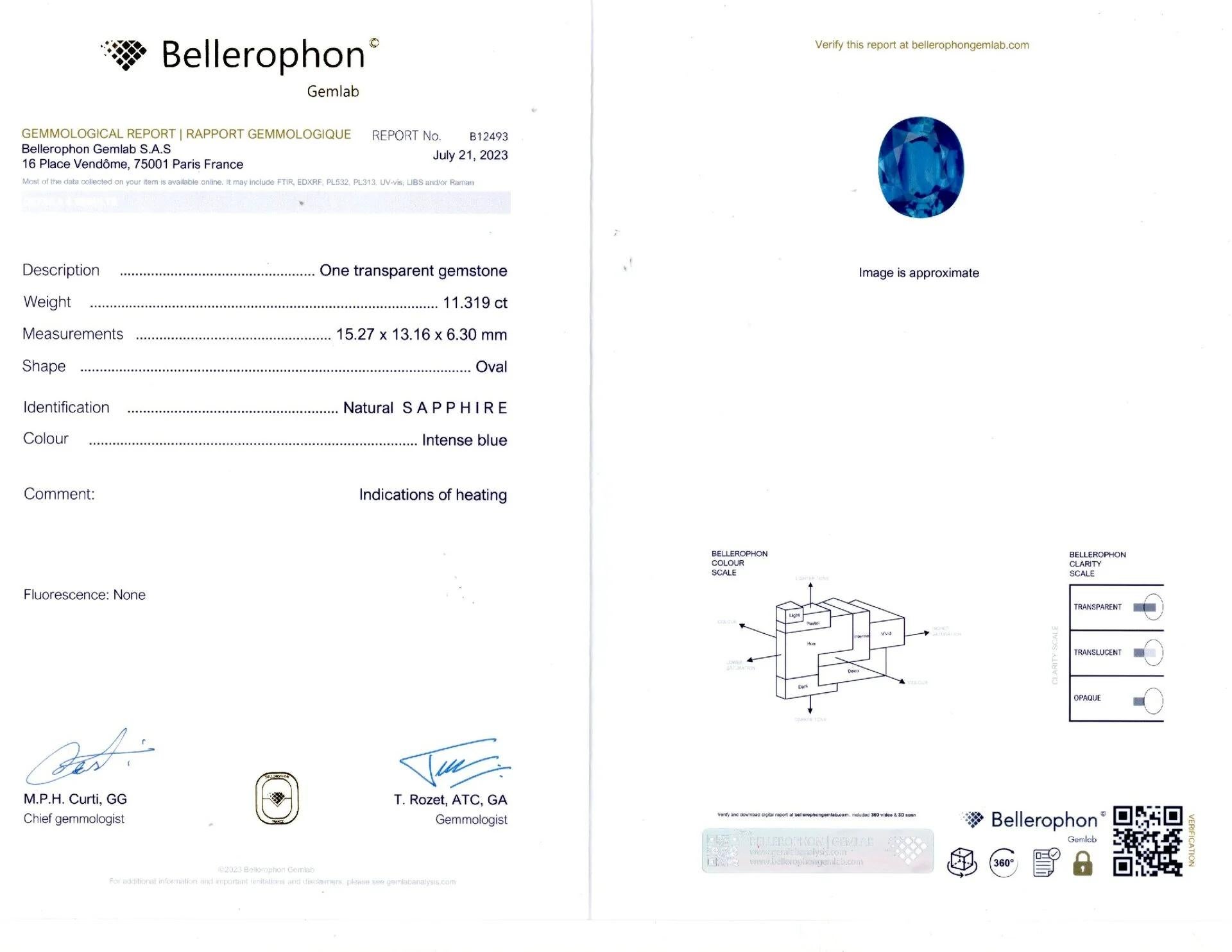 Dieser atemberaubende Cocktailring zeigt einen außergewöhnlichen 11,32 Karat schweren Saphir im Ovalschliff von intensiver, samtig blauer Farbe. Der sowohl von GIA als auch von Bellerophon zertifizierte Saphir zeichnet sich durch außergewöhnliche