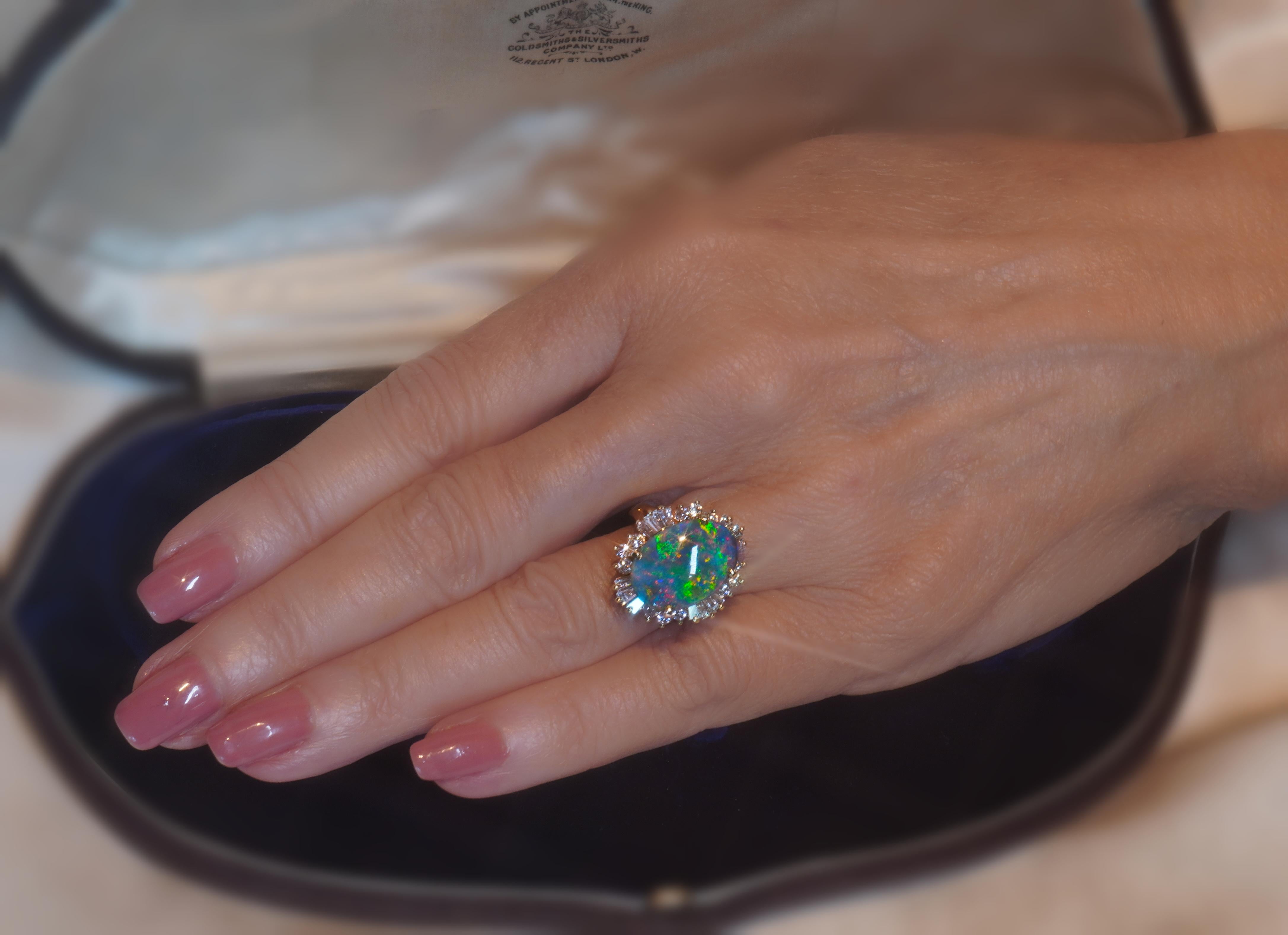 GIA Black Opal Australian Diamond Vintage Ring 14K Solid Rainbow Fine 8.96 CTS In Good Condition In Sylvania, GA