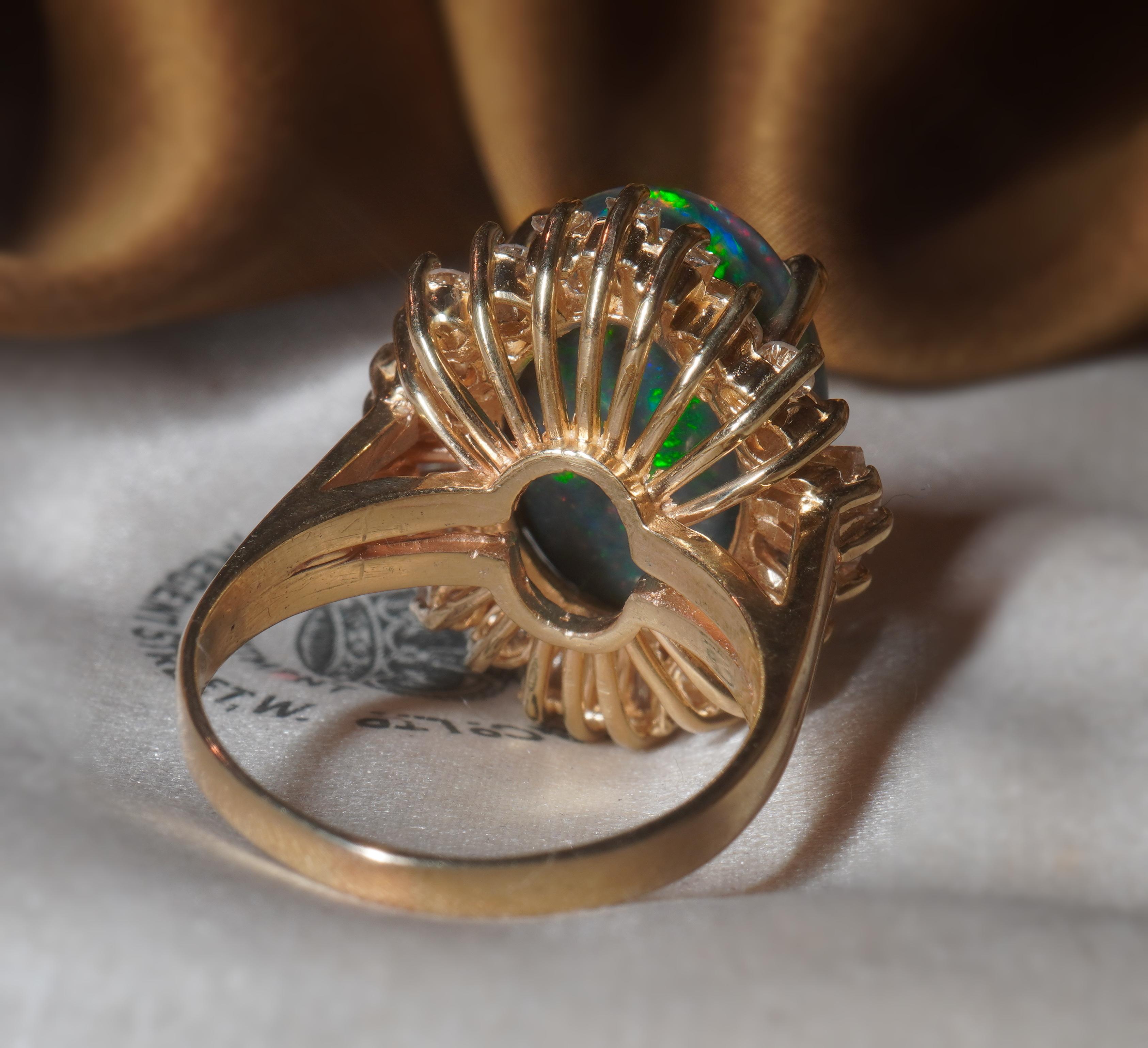 Women's GIA Black Opal Australian Diamond Vintage Ring 14K Solid Rainbow Fine 8.96 CTS