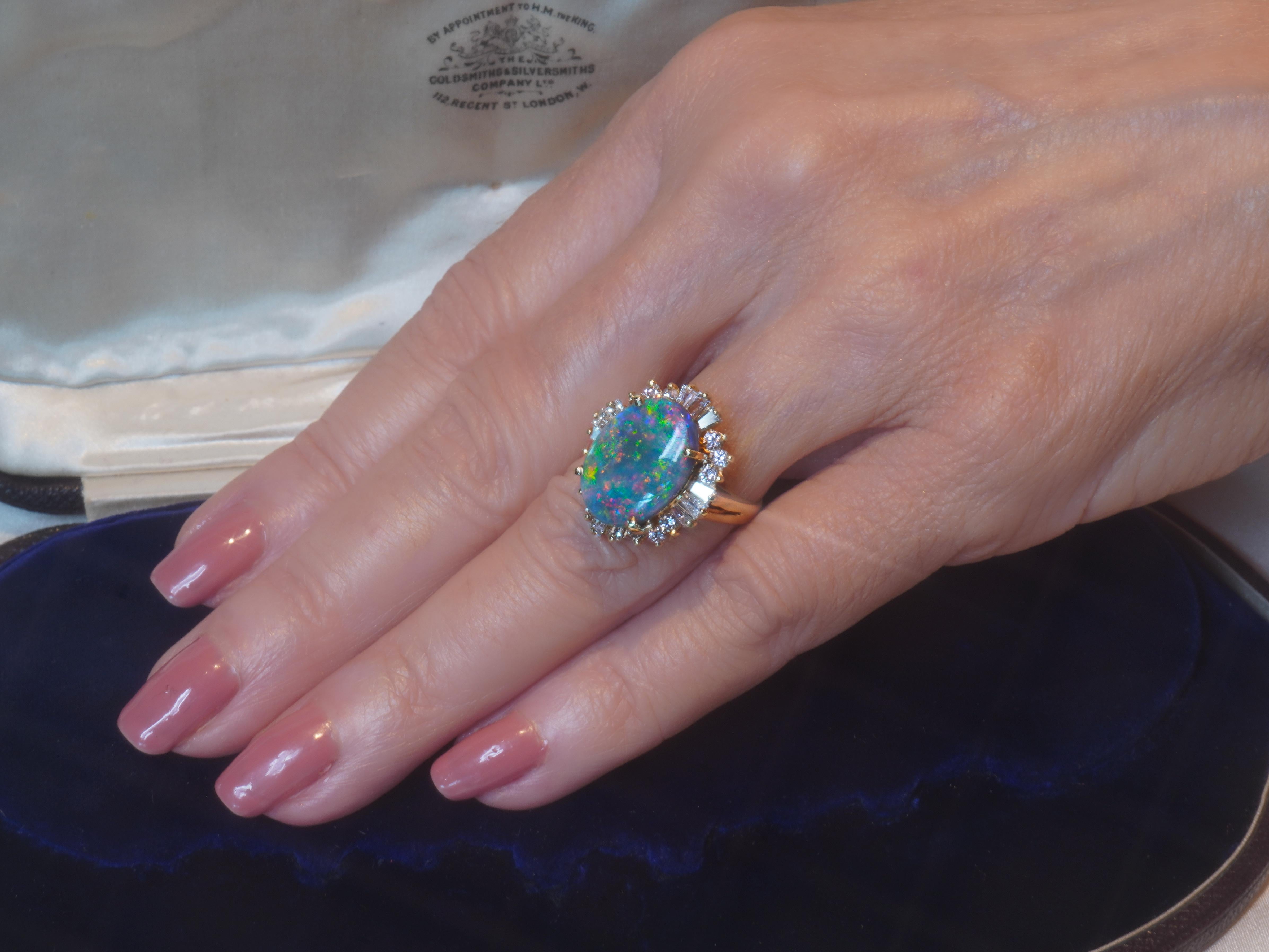 GIA Black Opal Australian Diamond Vintage Ring 14K Solid Rainbow Fine 8.96 CTS 1