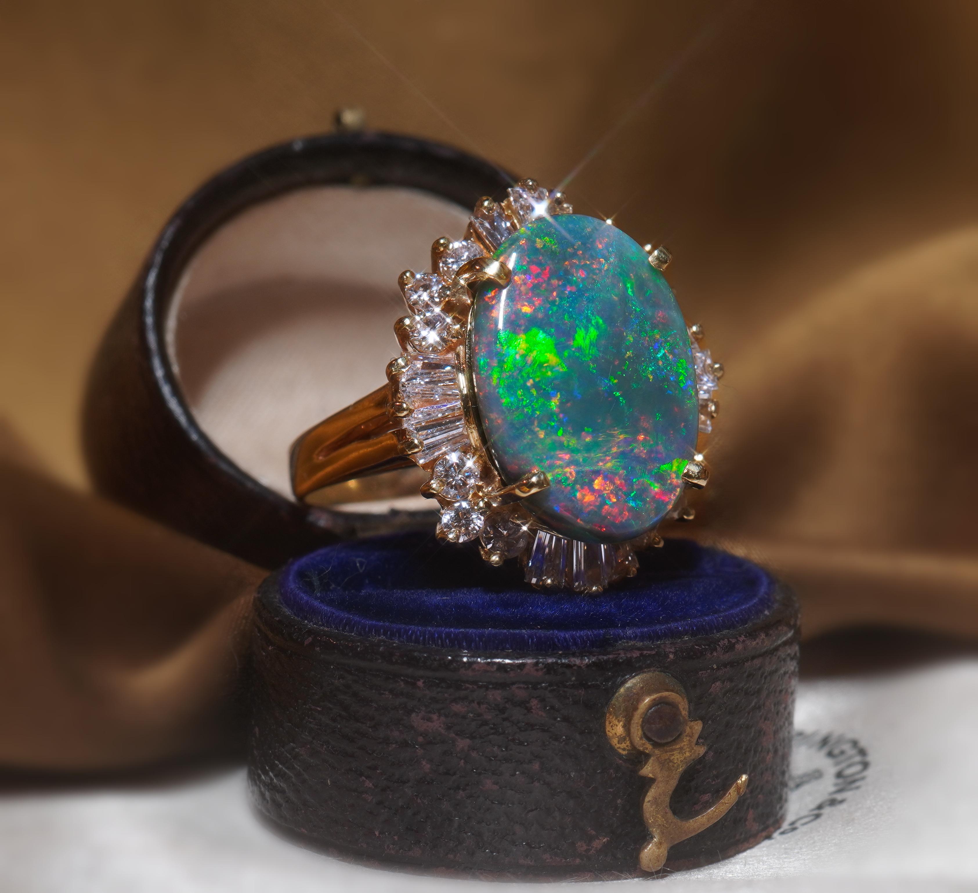 GIA Black Opal Australian Diamond Vintage Ring 14K Solid Rainbow Fine 8.96 CTS 2
