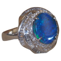 GIA Schwarzer Opal australischer Platin Diamant Vintage-Ring Feuer massiver, groß, 6,79 Karat