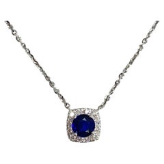 GIA Blue Sapphire and Diamond 14k White Gold Necklace