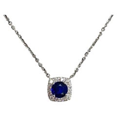 Collana in oro bianco 14k con zaffiro blu e diamante GIA