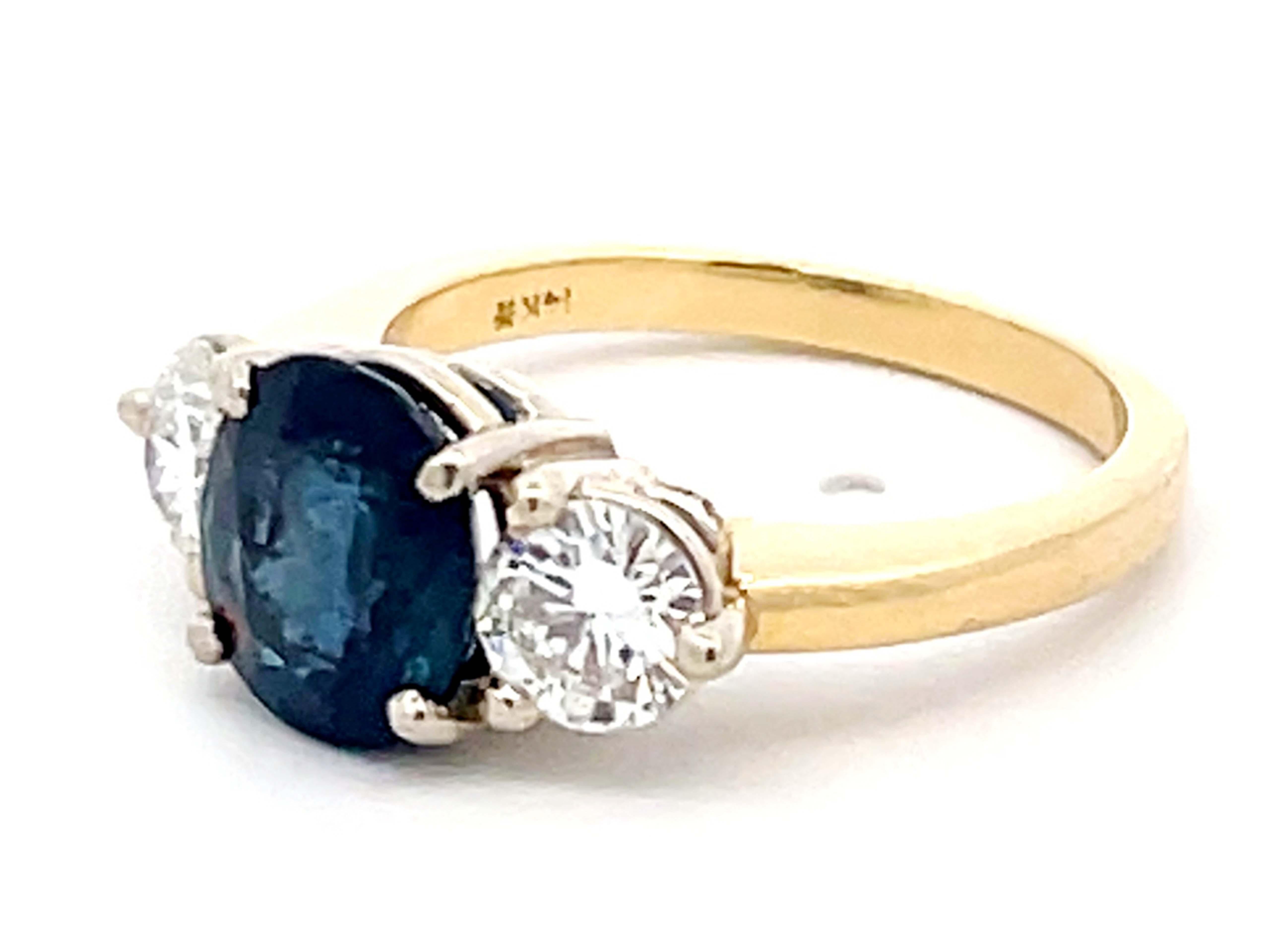 GIA Ring aus 14 Karat Gelbgold mit blauem Saphir und Diamant im Zustand „Hervorragend“ im Angebot in Honolulu, HI