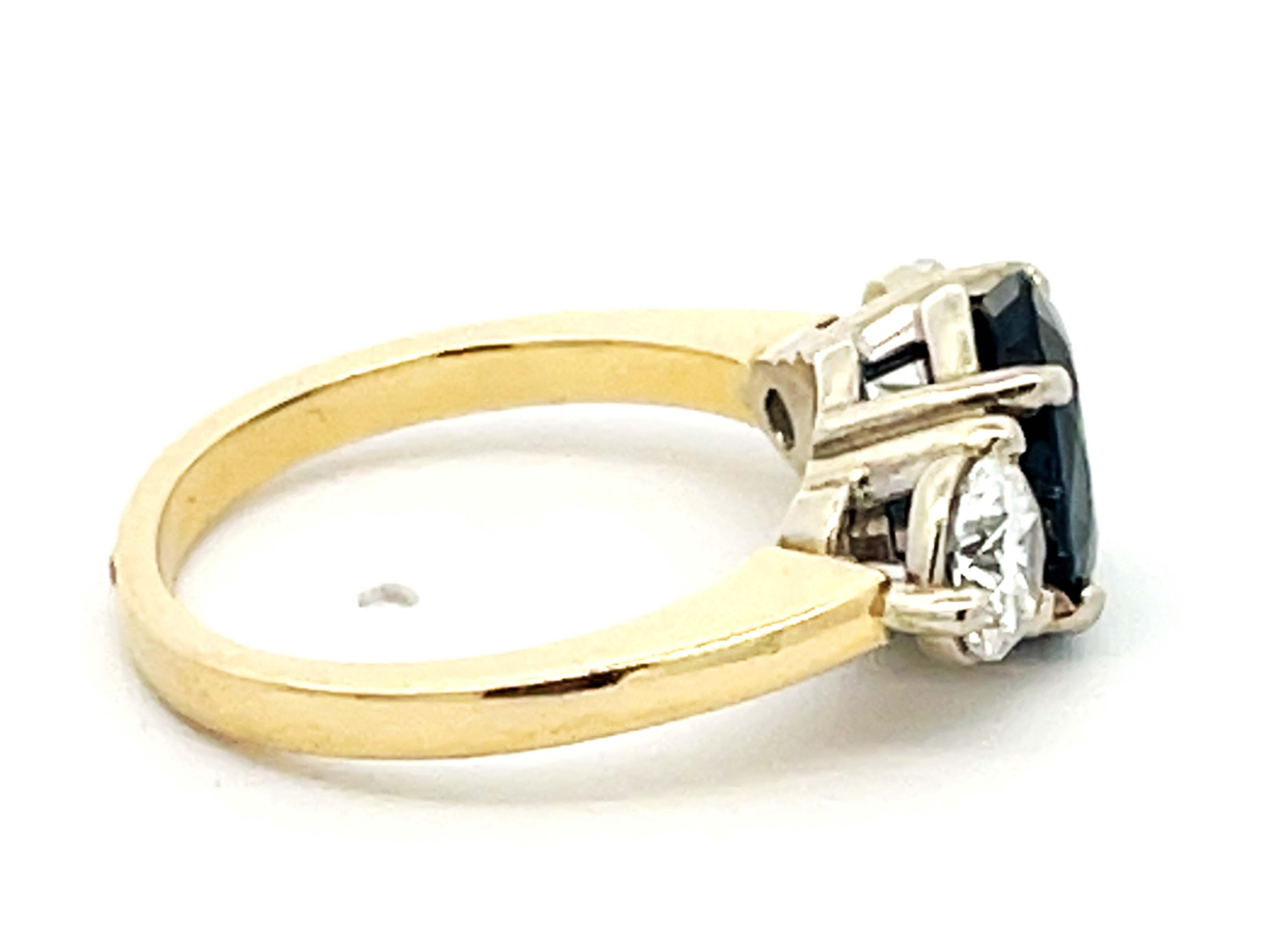 GIA Ring aus 14 Karat Gelbgold mit blauem Saphir und Diamant für Damen oder Herren im Angebot