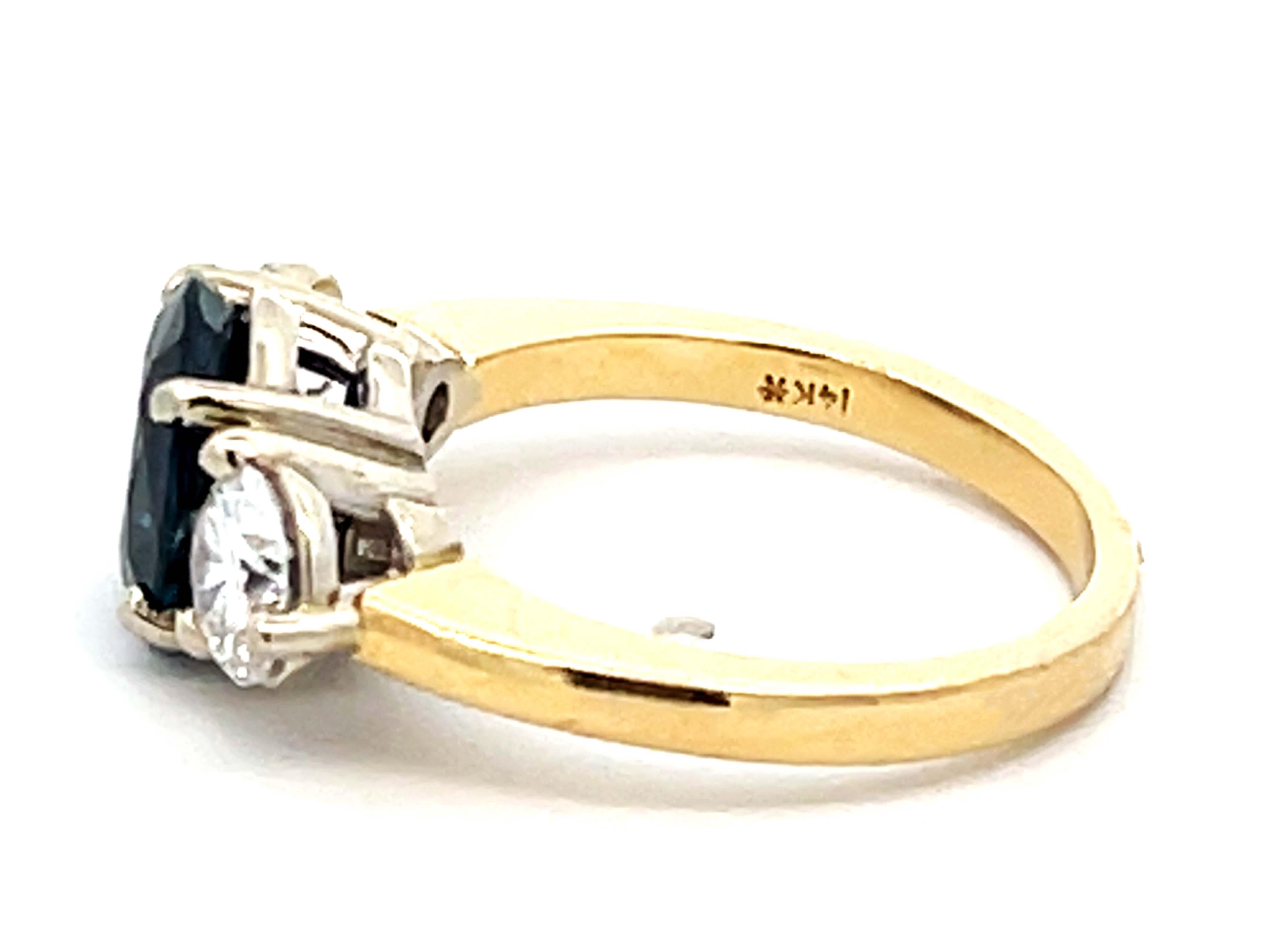 GIA Blue Sapphire and Diamond Ring 14K Yellow Gold For Sale 1