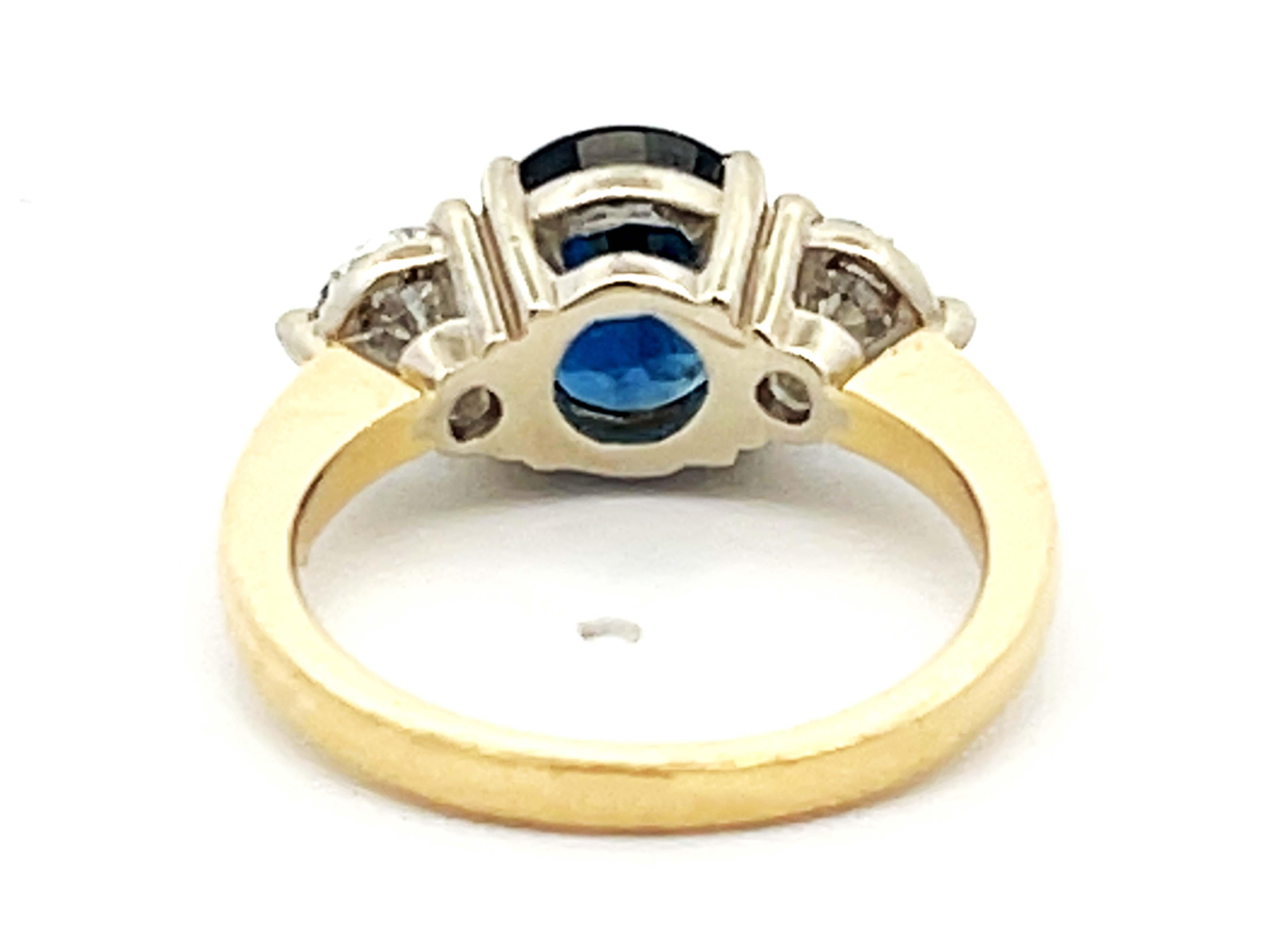 GIA Blue Sapphire and Diamond Ring 14K Yellow Gold For Sale 2