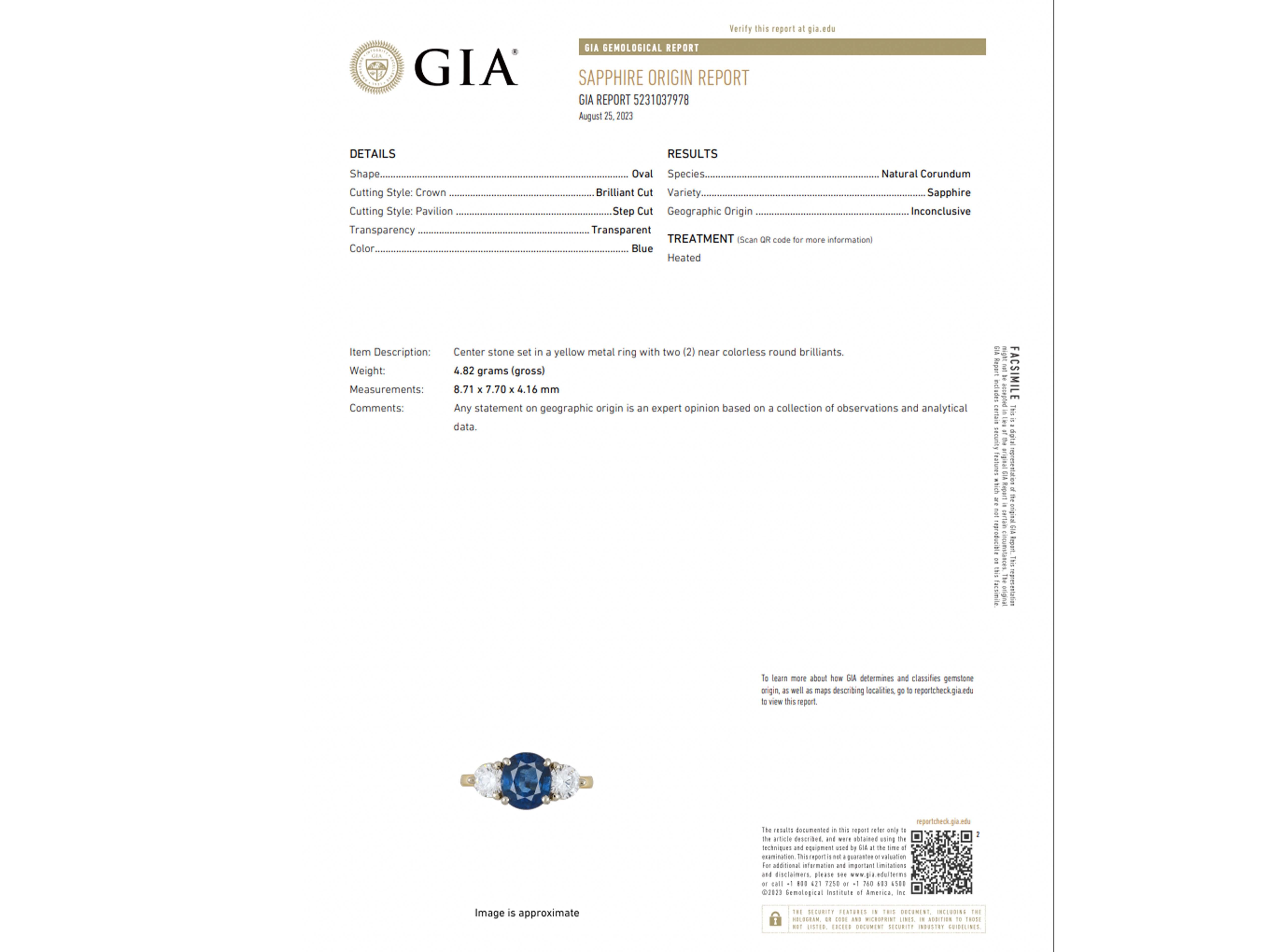 GIA Blue Sapphire and Diamond Ring 14K Yellow Gold For Sale 3
