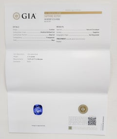 GIA Blue Sapphire Cushion and White Diamond Cocktail Ring in 18k White Gold
