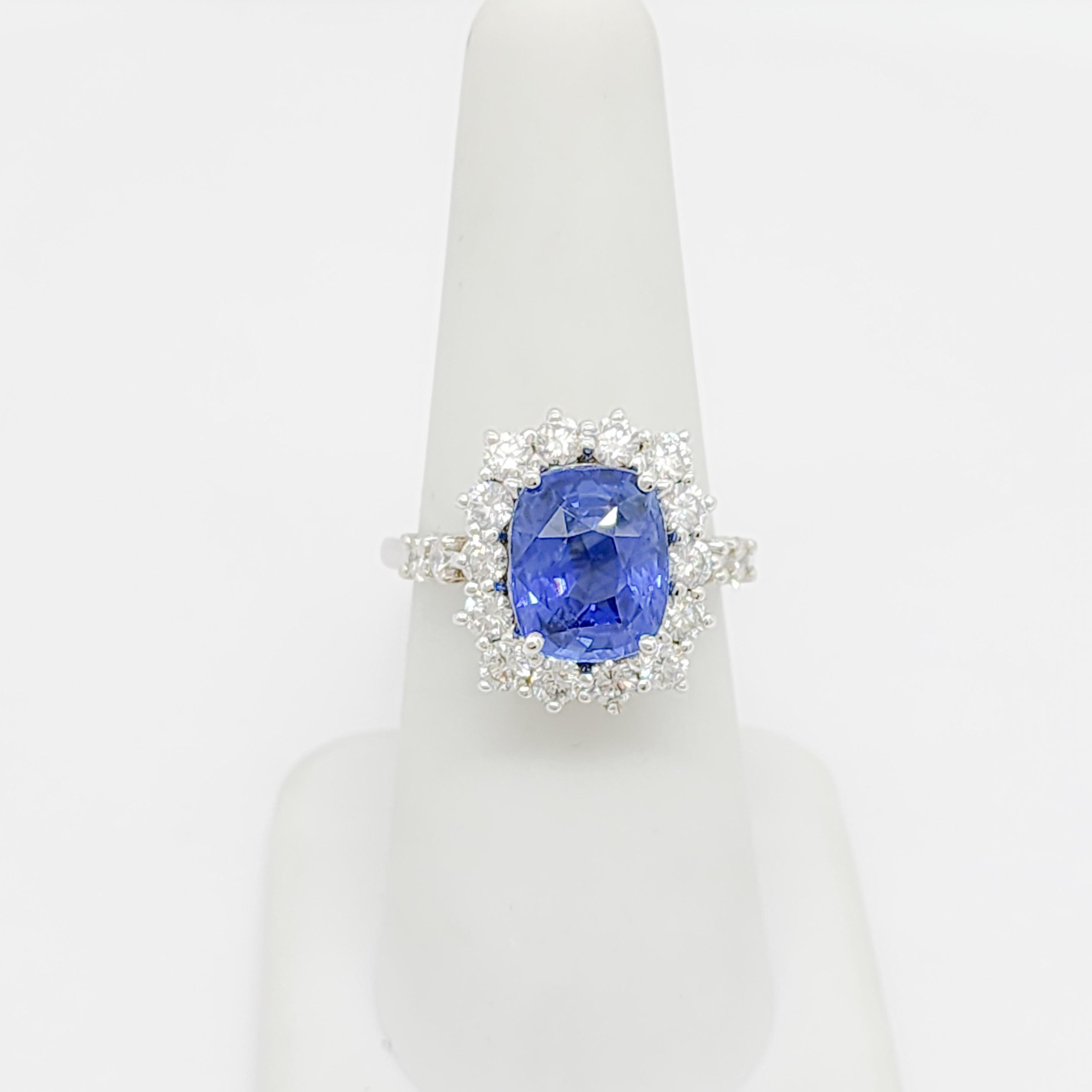 GIA Blue Sapphire Cushion and White Diamond Cocktail Ring in 18k White Gold For Sale 2