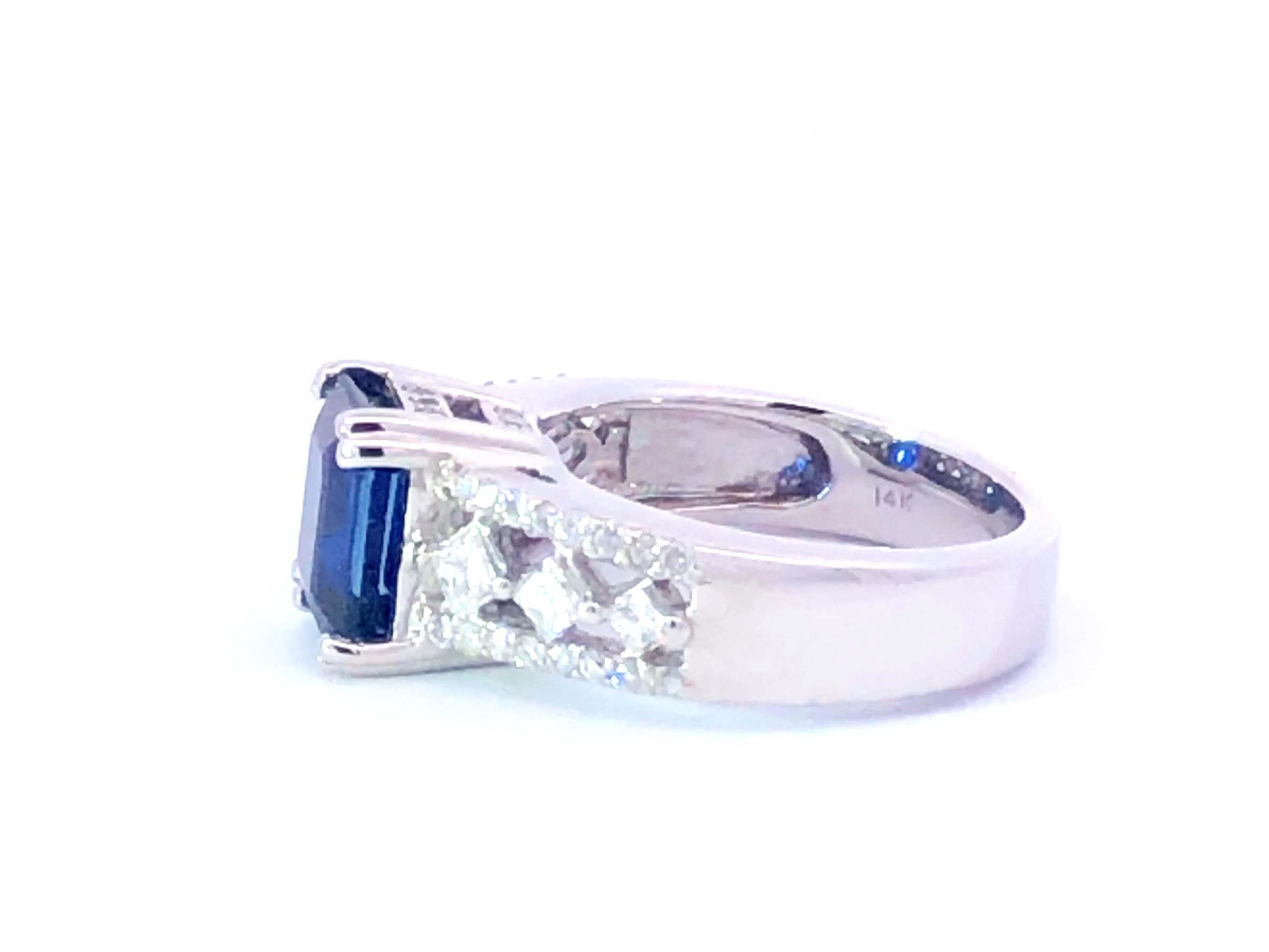 Women's GIA Blue Sapphire Diamond Ring in 14k White Gold