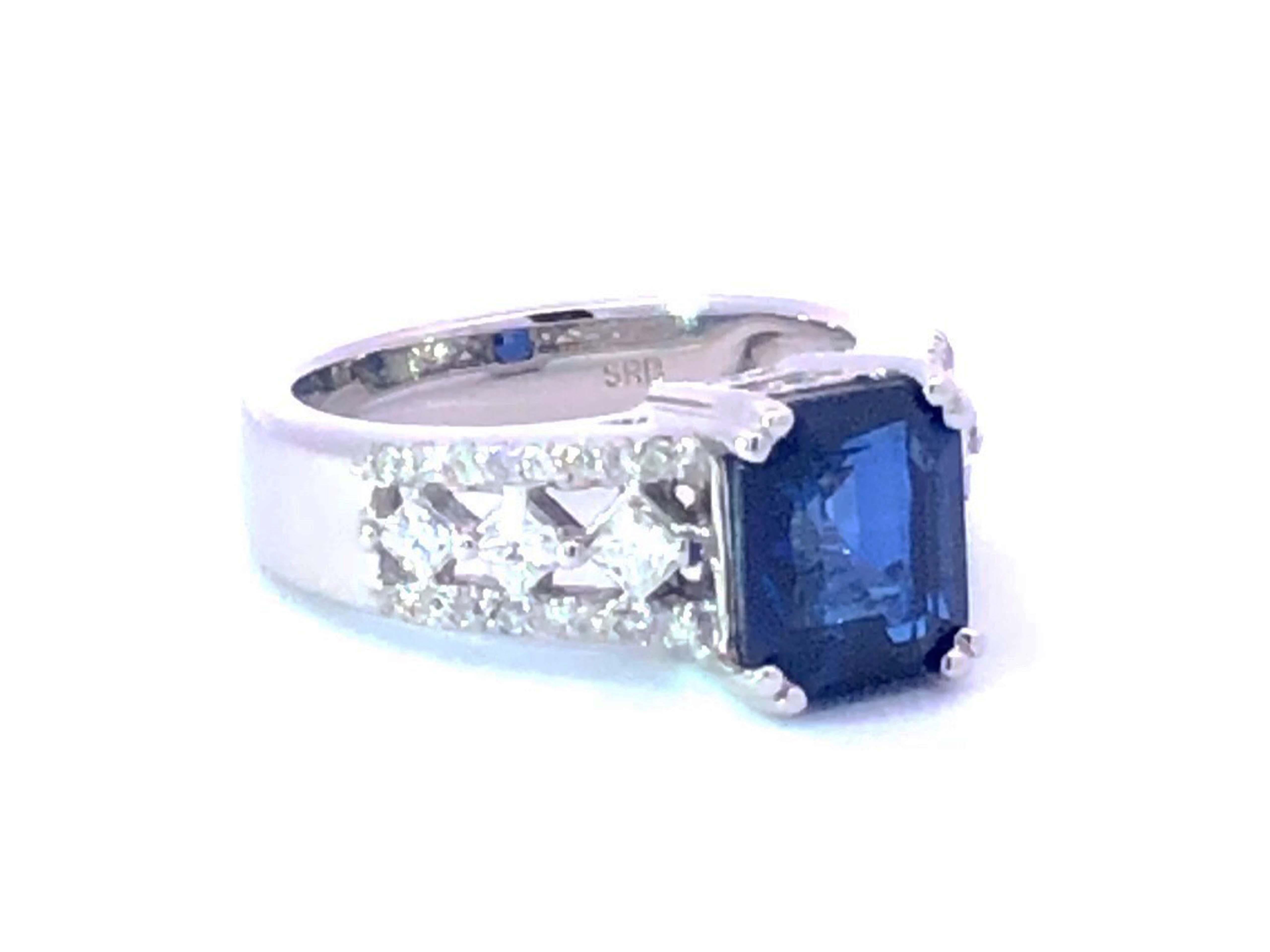 GIA Blue Sapphire Diamond Ring in 14k White Gold 1