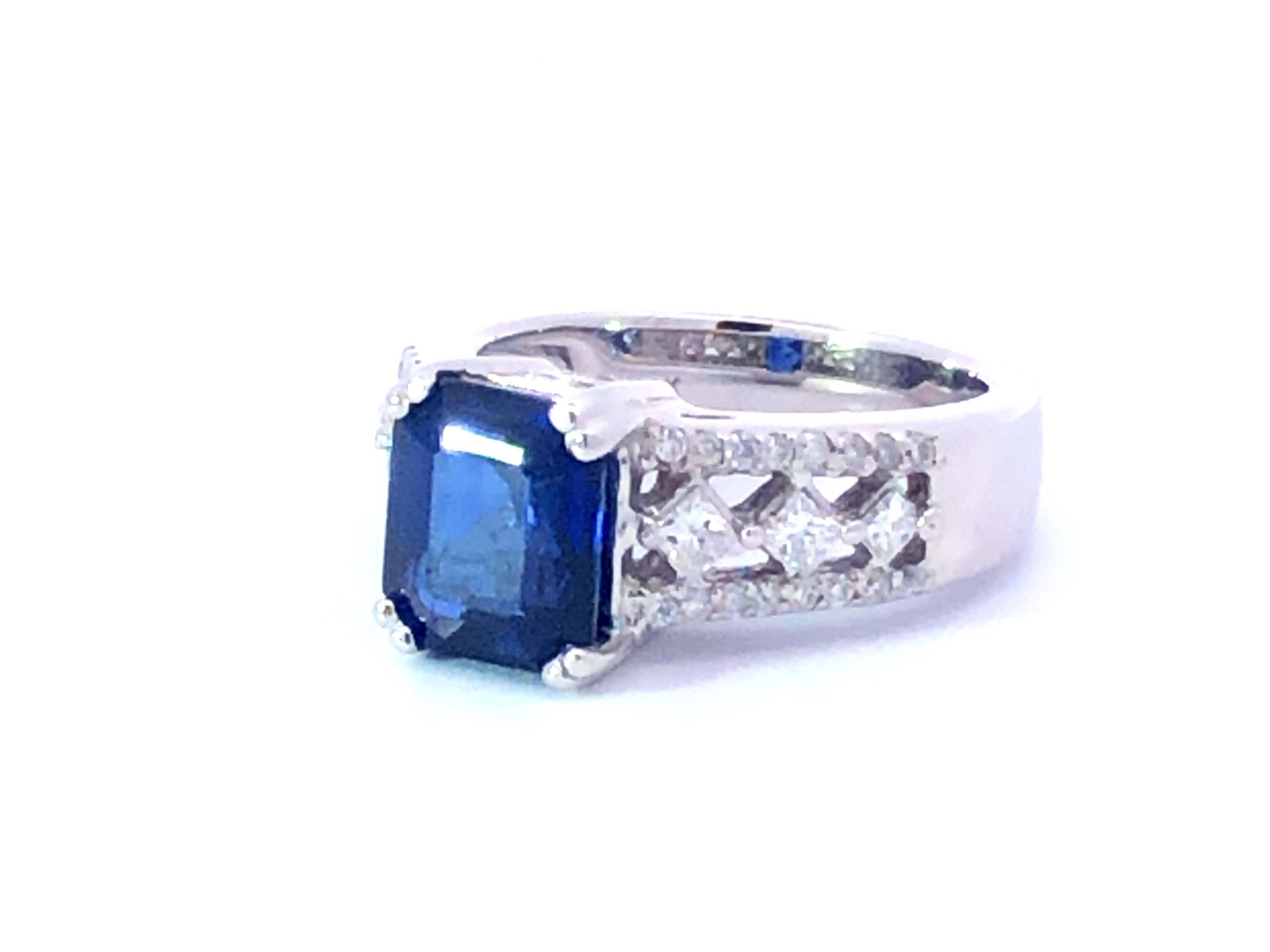 GIA Blue Sapphire Diamond Ring in 14k White Gold 2
