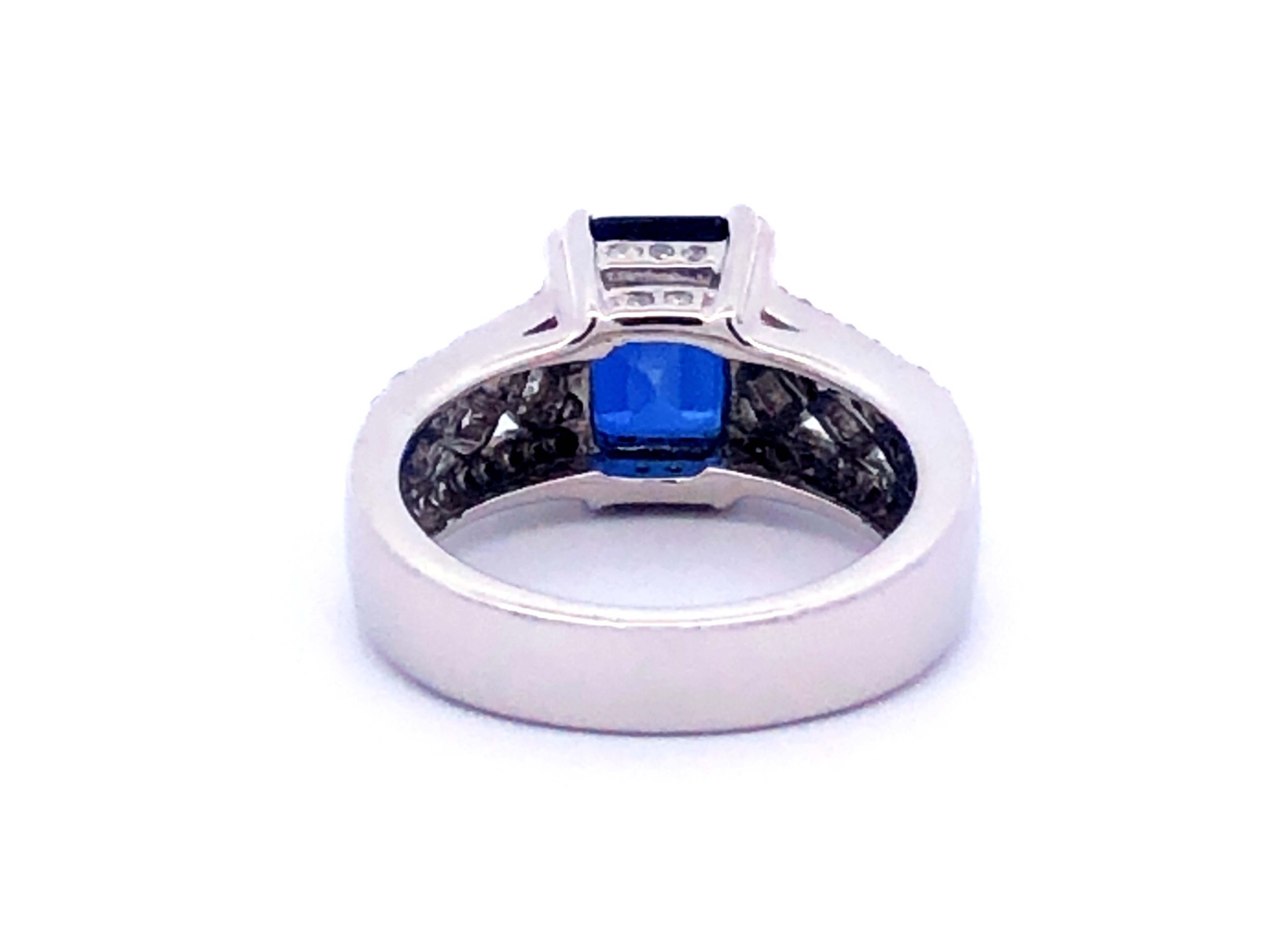 GIA Blue Sapphire Diamond Ring in 14k White Gold 3